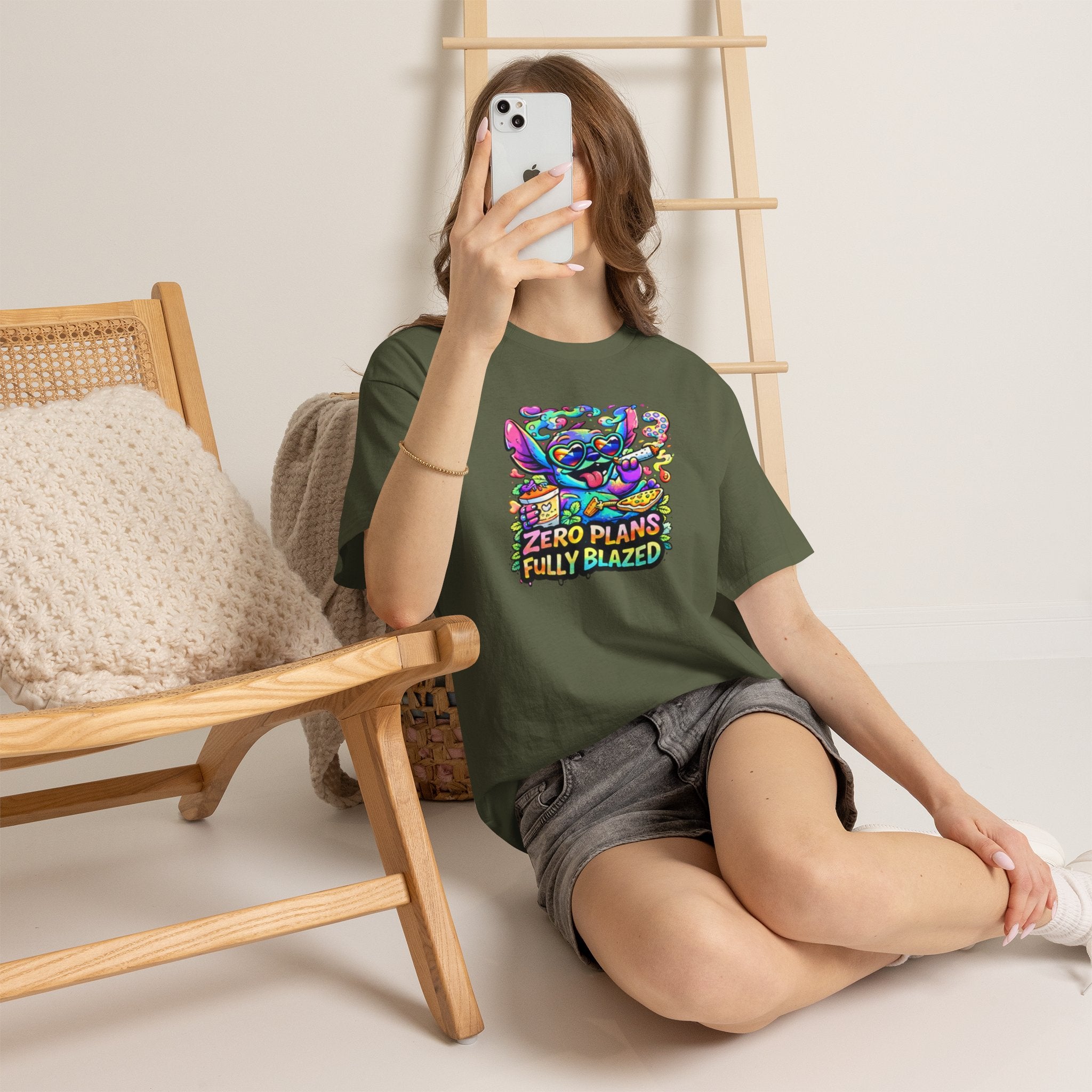 Zero Plans Fully Blazed Tee — Colorful Stoner Cat Graphic T-Shirt
