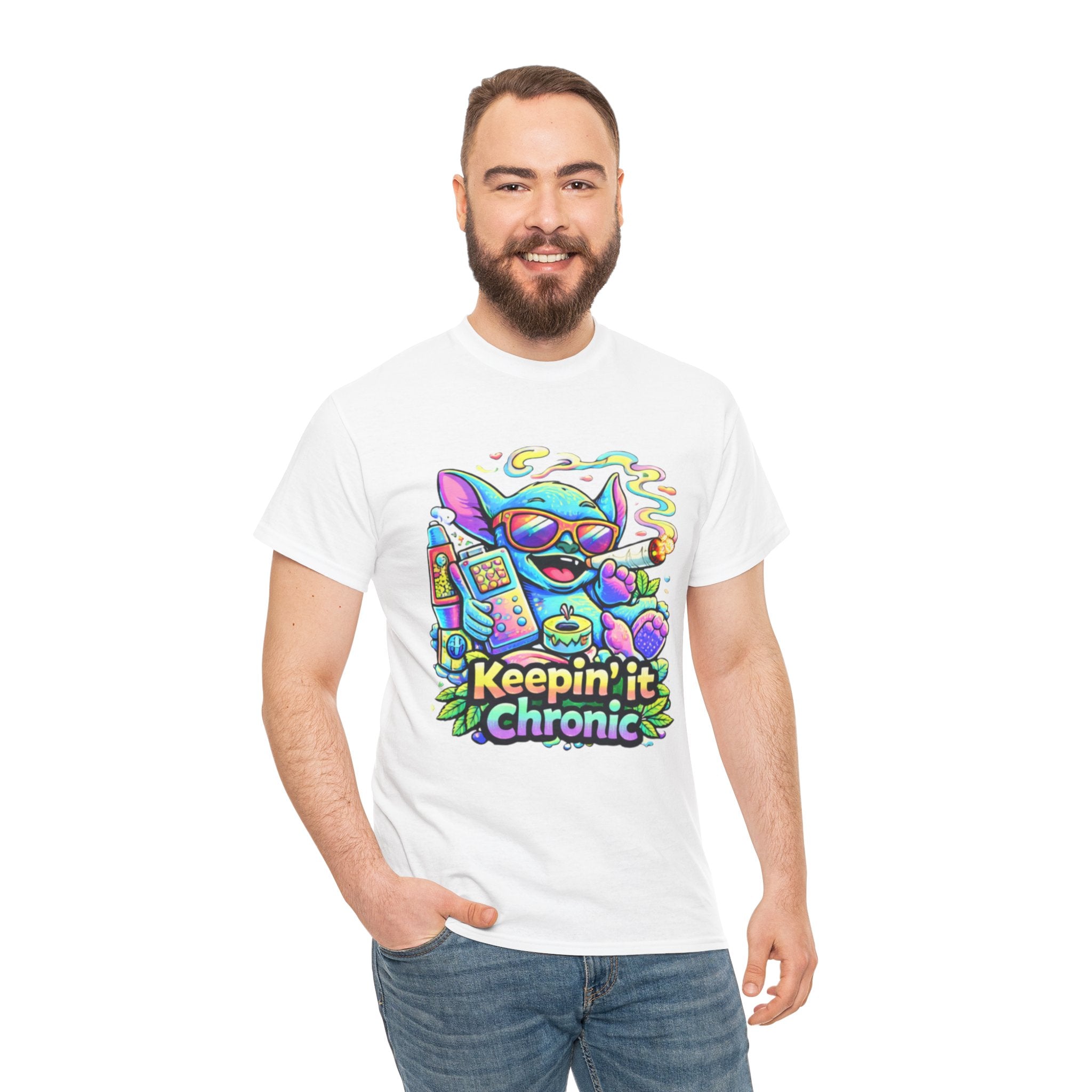 Keepin' It Chronic T-Shirt — Colorful Stoner Cat Graphic Tee