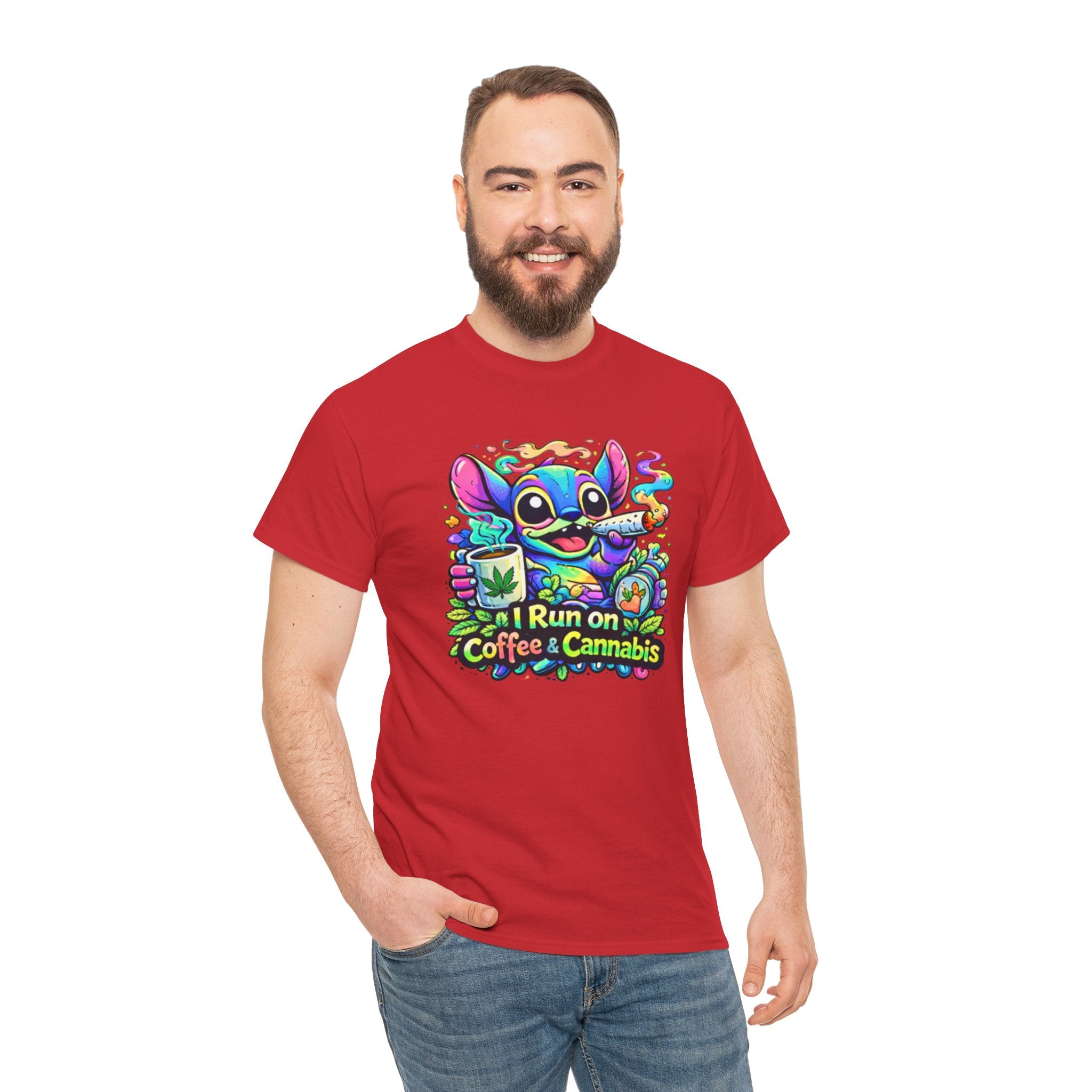Coffee & Cannabis Tee — 'I Run on Coffee & Cannabis' Cute Stitch Graphic T-Shirt