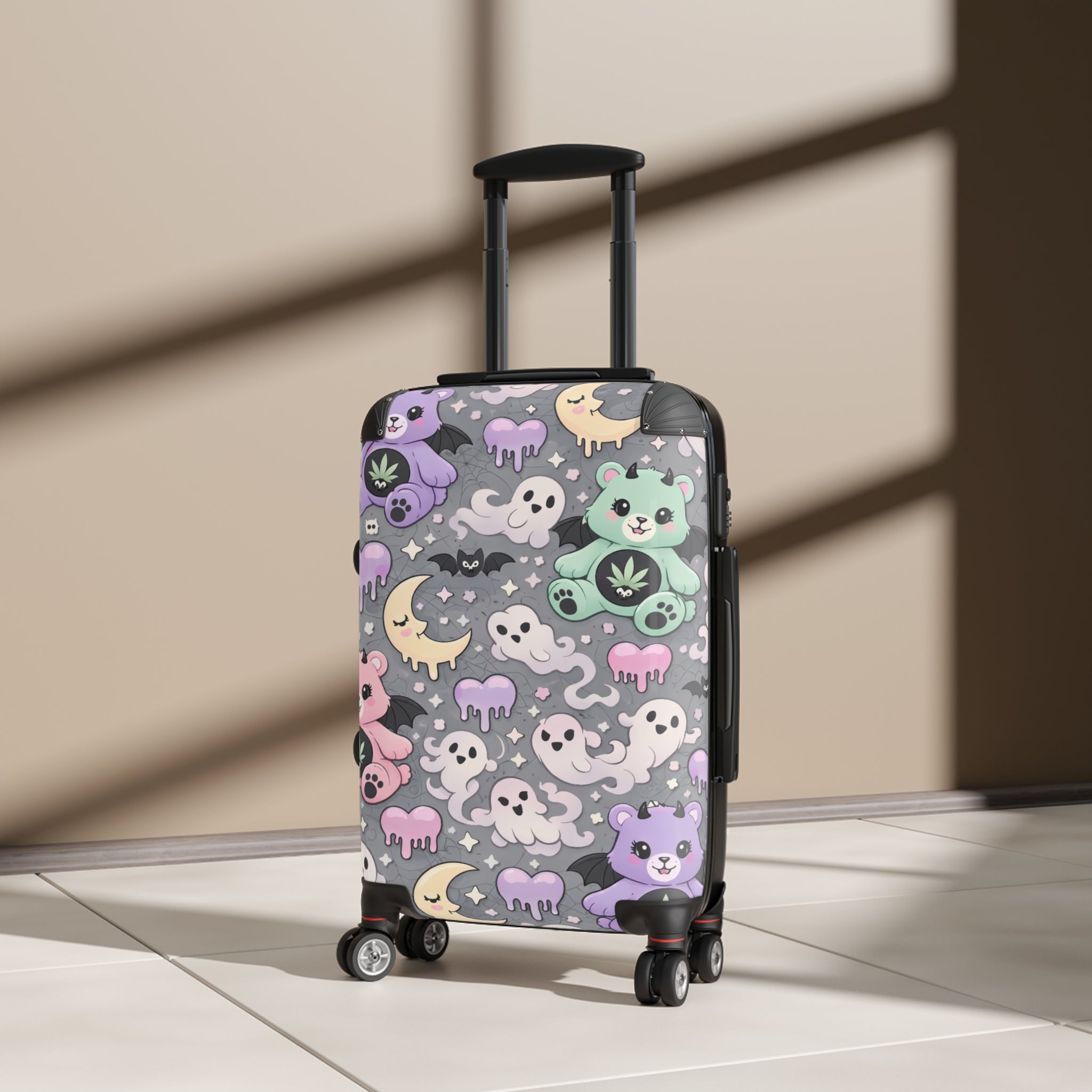 Cute Pastel Halloween Suitcase Cover – Ghosts, Bats & Kawaii Bears Travel Protector