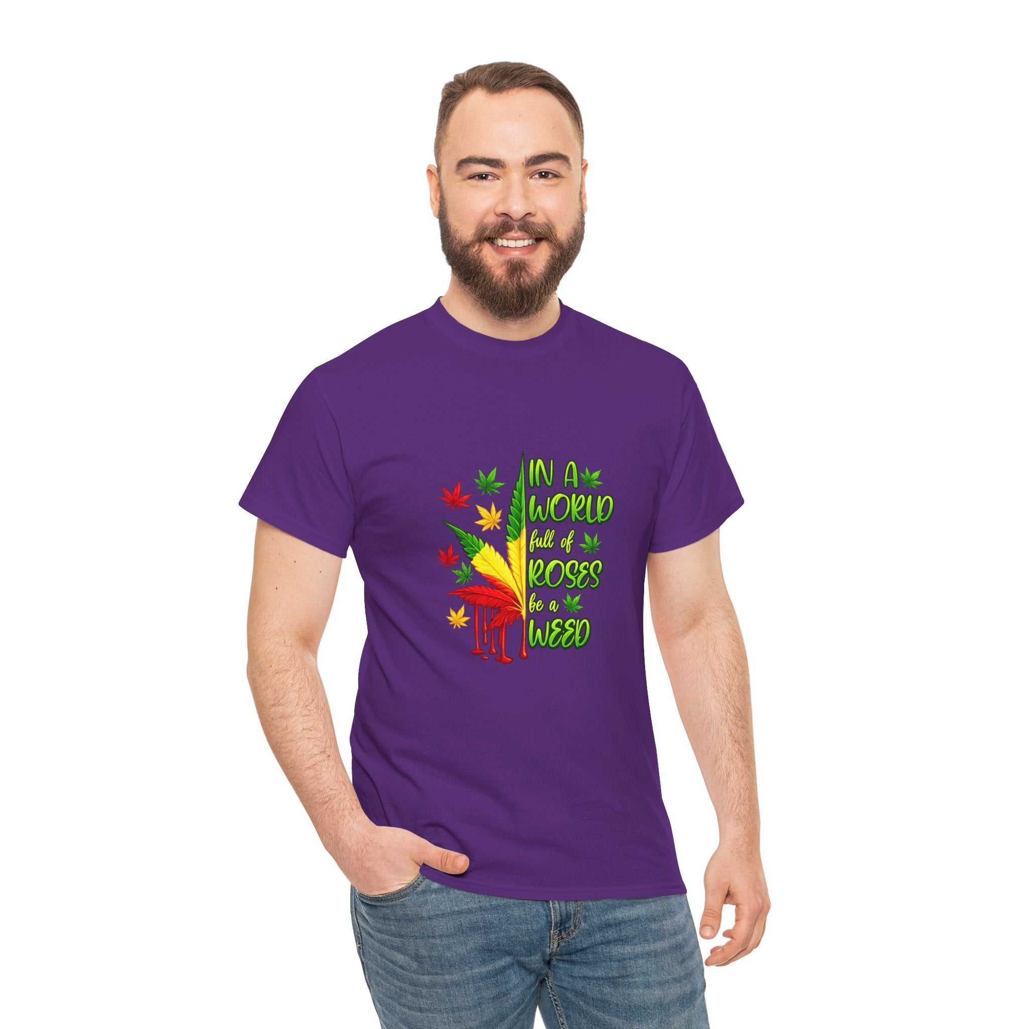T-Shirt — "In A World Where Mosses Rule" Colorful Mushroom & Leaf Graphic