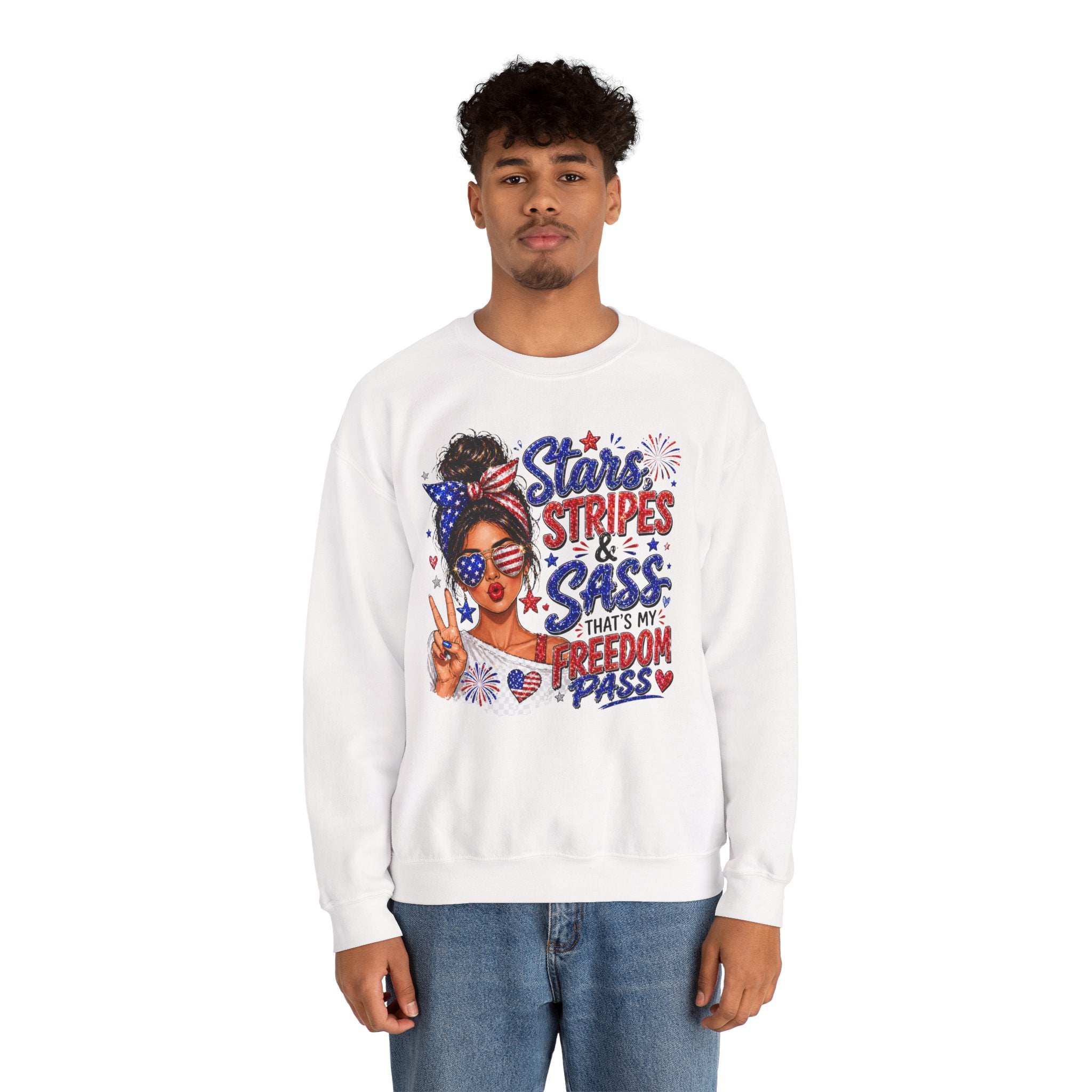 Patriotic 'Stars, Stripes & Sass' Crewneck Sweatshirt – 4th of July Freedom Pass Graphic