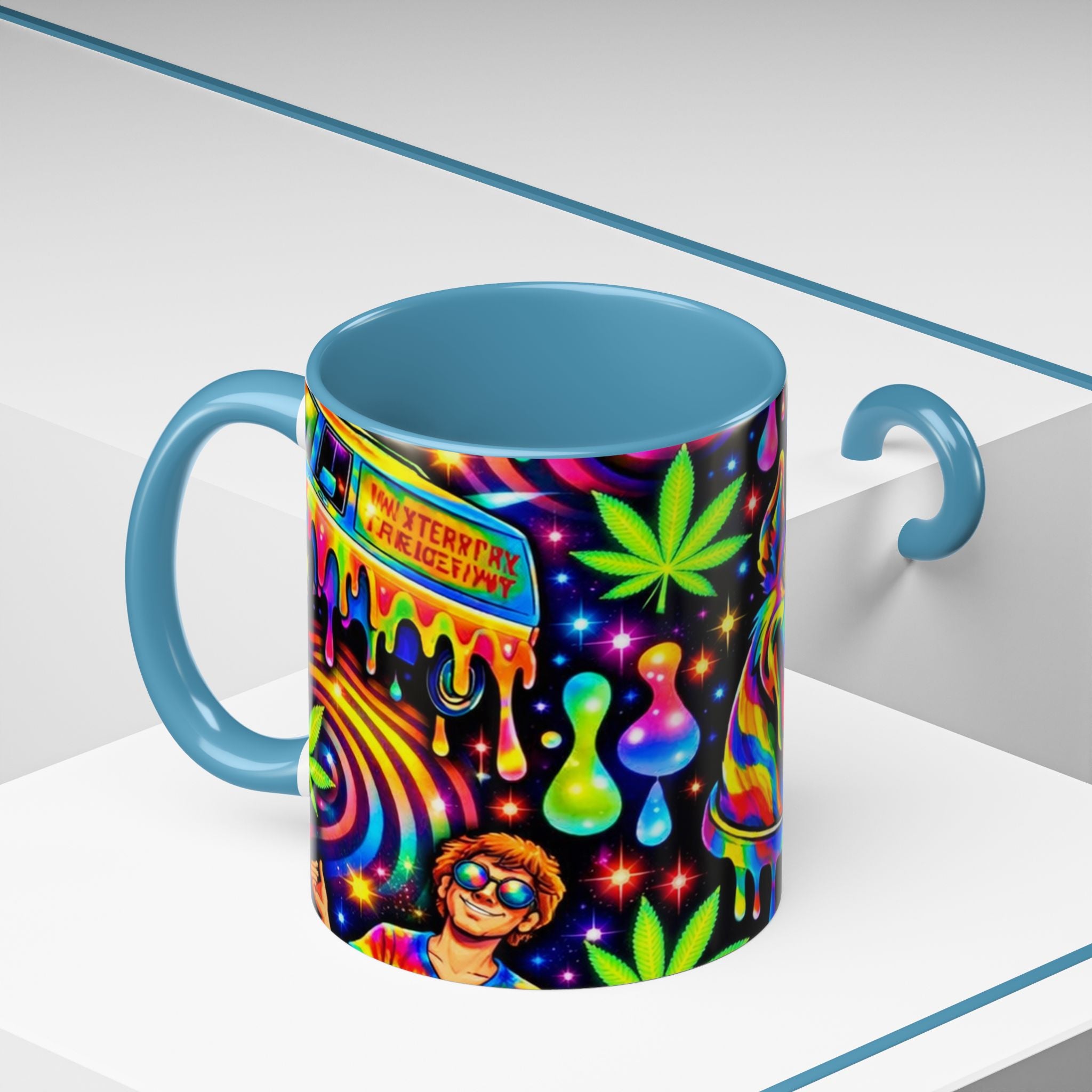 Psychedelic Dog Coffee Mug — Neon Trippy Marijuana Art 11/15oz Accent Mug