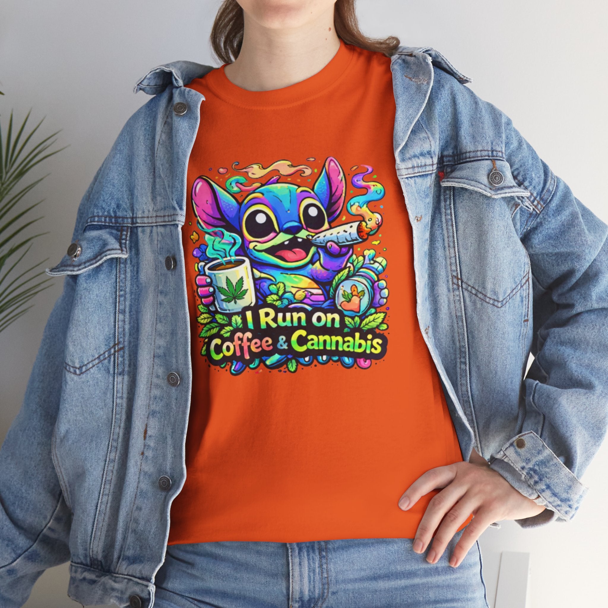 Coffee & Cannabis Tee — 'I Run on Coffee & Cannabis' Cute Stitch Graphic T-Shirt