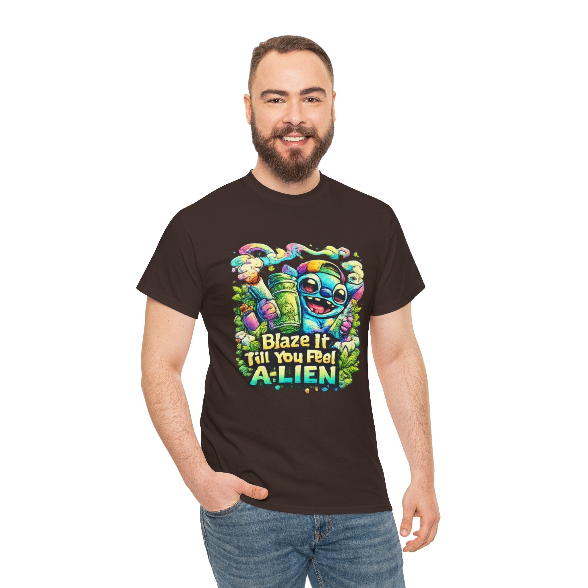 Alien Mushroom Graphic Tee - "Blaze It Till You’re A-LIEN" Psychedelic Cartoon Shirt