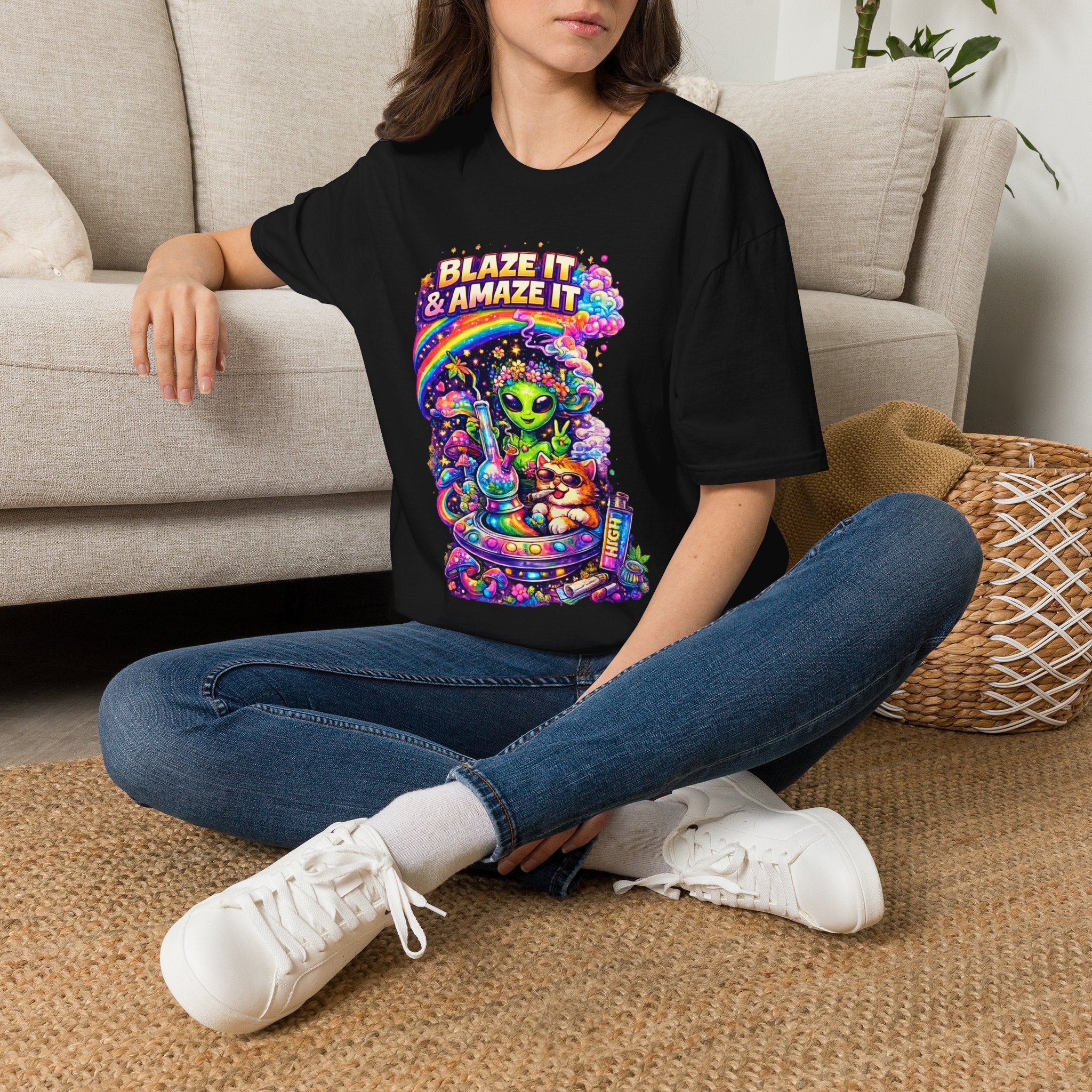 Alien Rainbow Tee - "Blaze It & Amaze It" Psychedelic Graphic T-Shirt