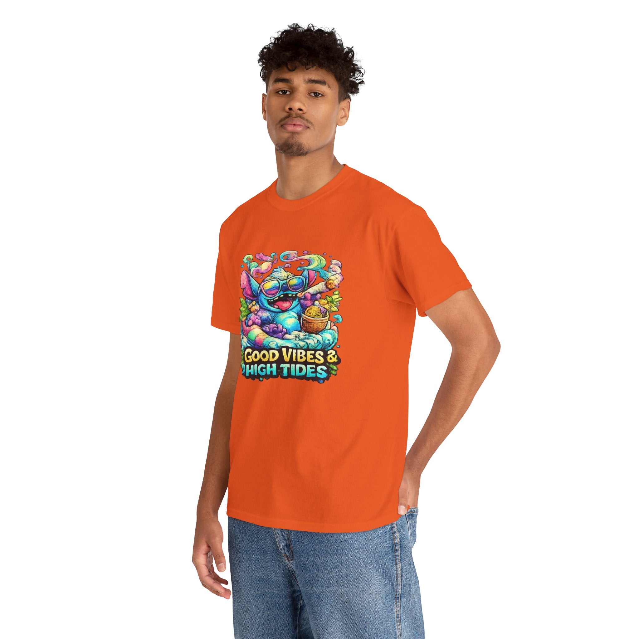T-Shirt — "Good Vibes & High Tides" Colorful Surf Shark Graphic Tee