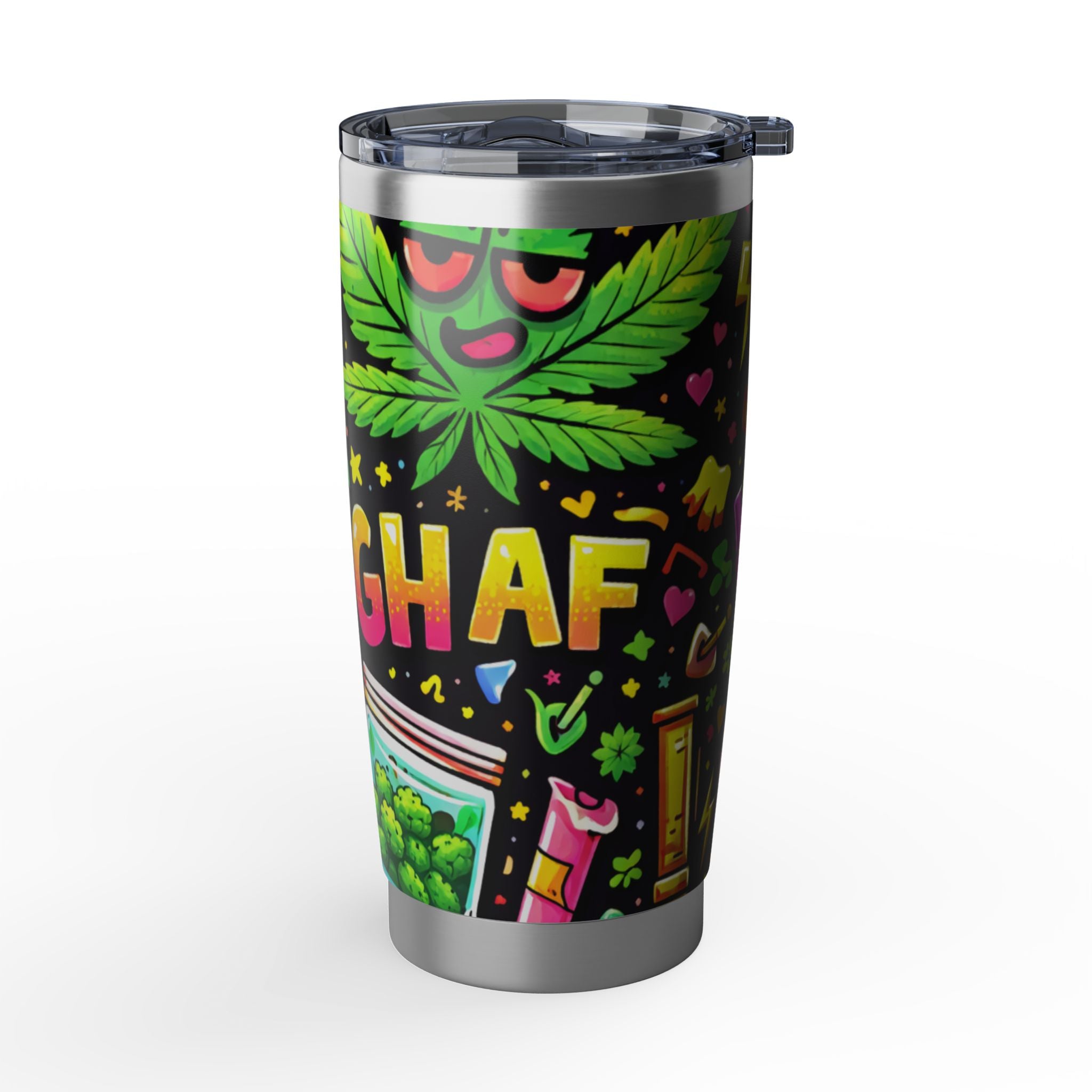 High Vibes 20oz Tumbler — Colorful Cannabis Leaf & Stoner Art Travel Mug