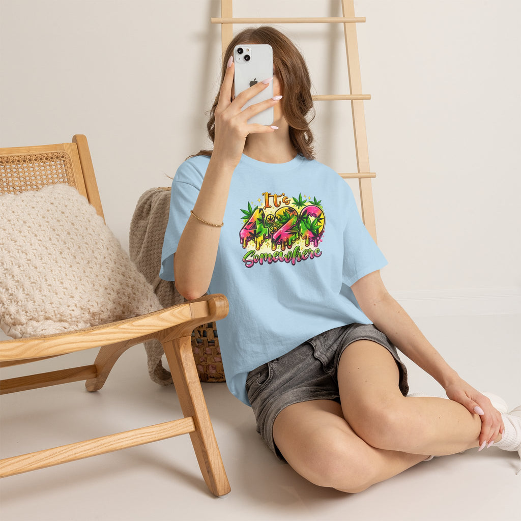 420 Somewhere T-Shirt — Retro Neon Cannabis Graphic Tee