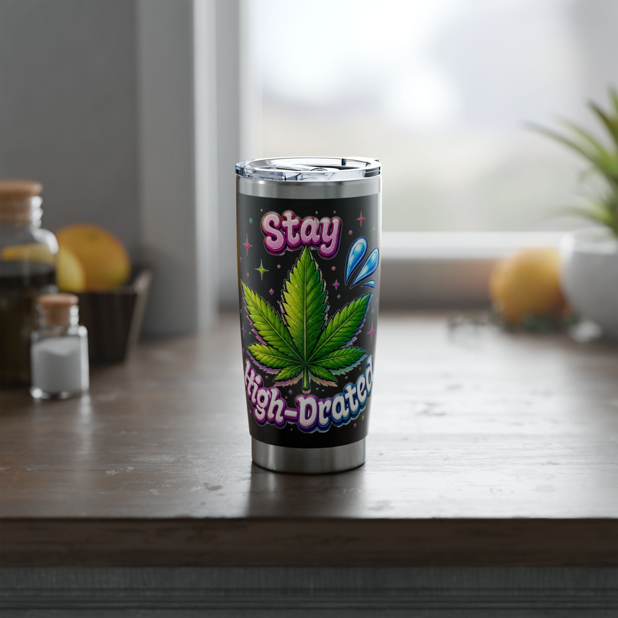 20oz Stainless Tumbler — 'Highly Hydrated' Leaf Graphic