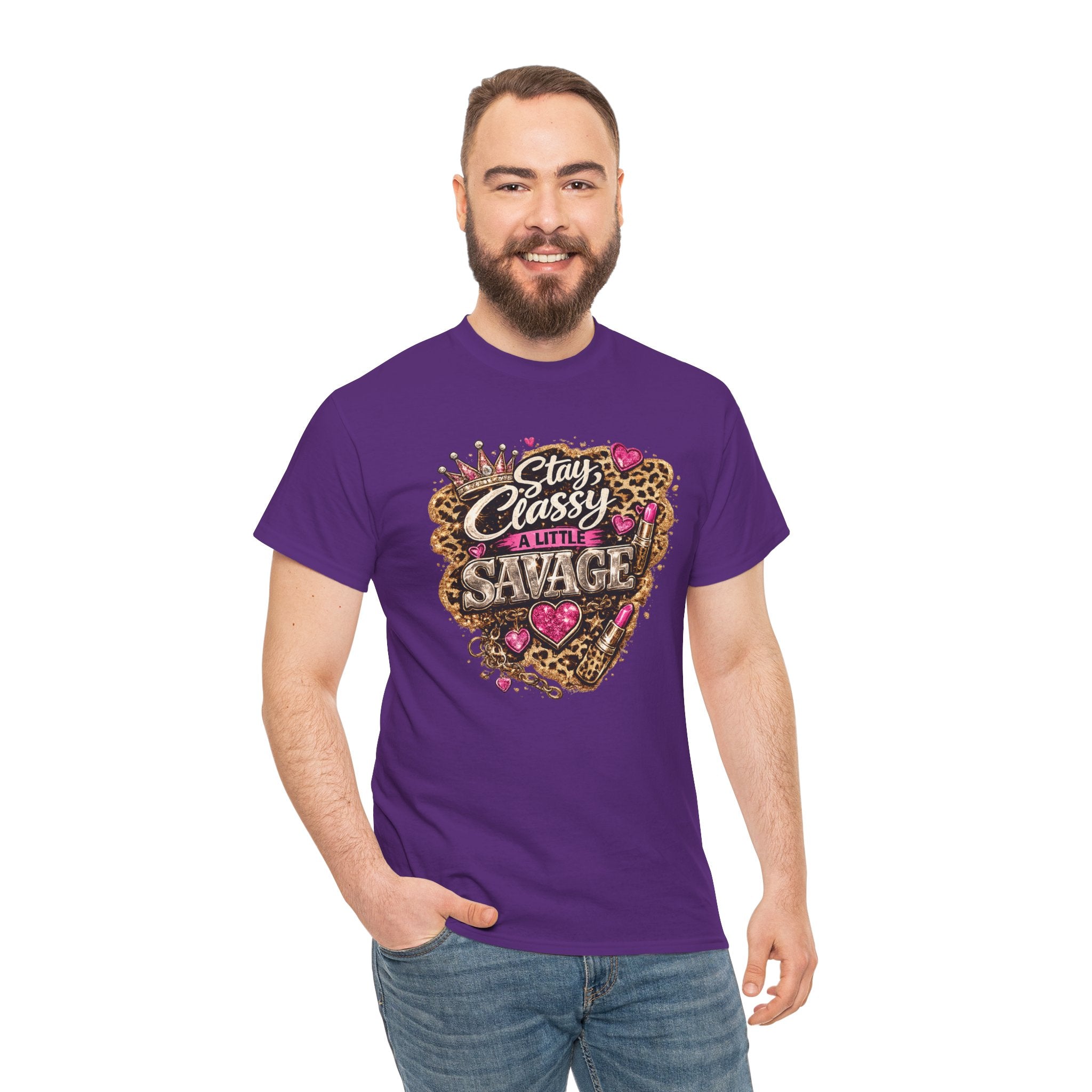 Stay Classy a Little Savage Tee — Leopard Heart Graphic T-Shirt