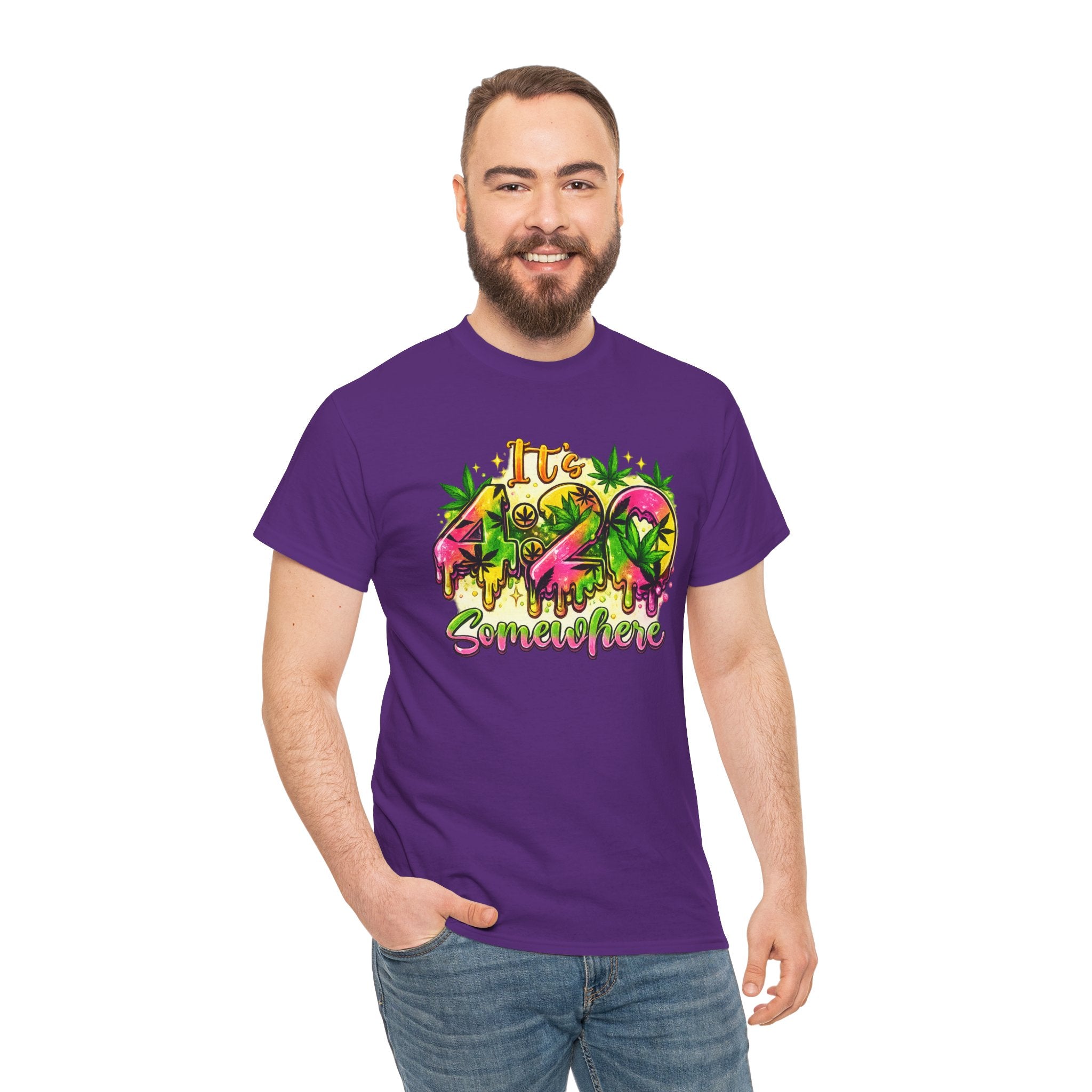 420 Somewhere T-Shirt — Retro Neon Cannabis Graphic Tee