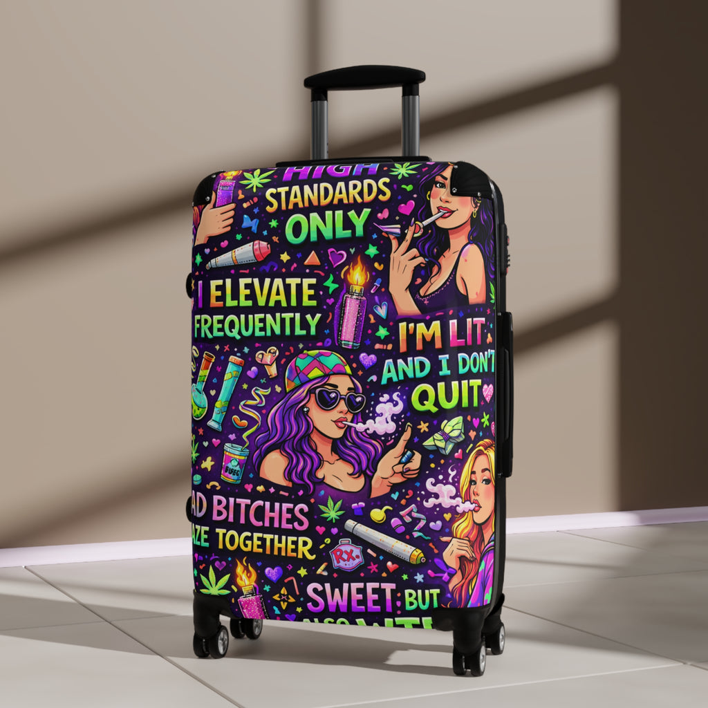Bold Graphic Suitcase – Colorful Sassy Travel Luggage with Motivational Pop-Art Design