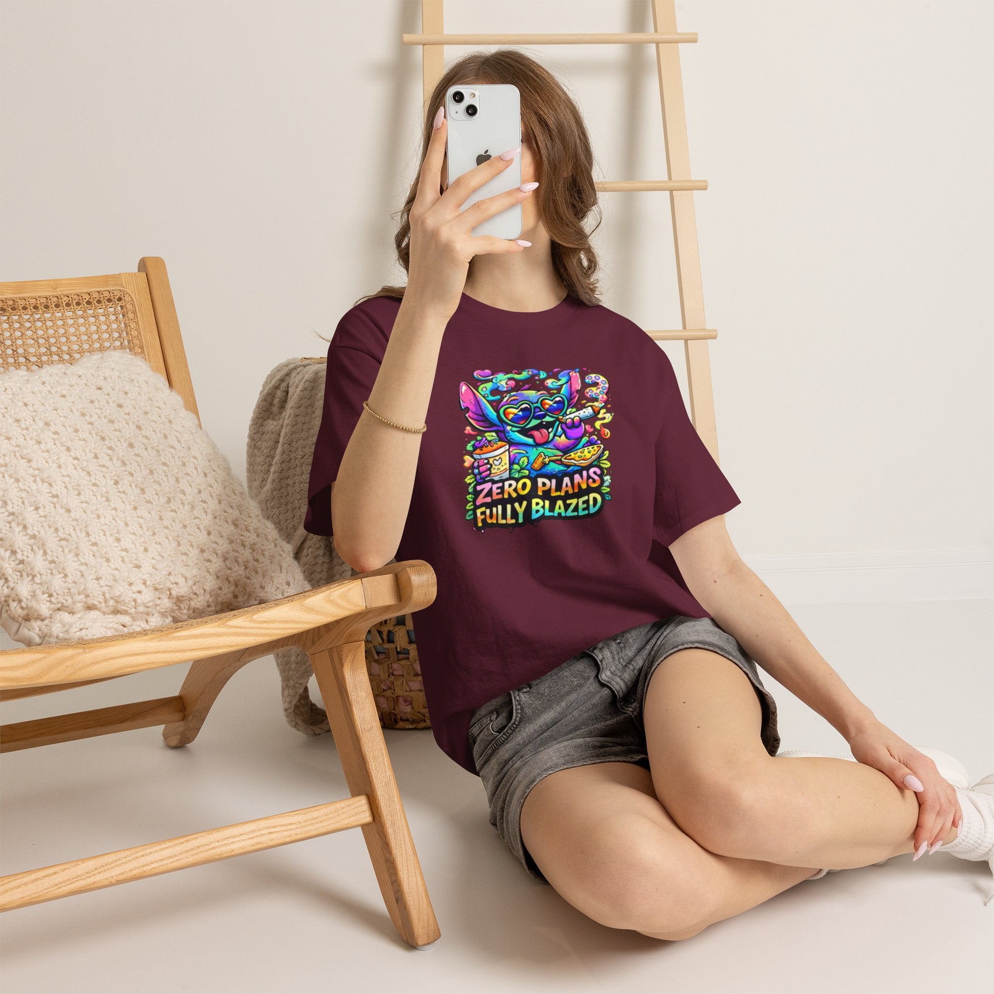 Zero Plans Fully Blazed Tee — Colorful Stoner Cat Graphic T-Shirt