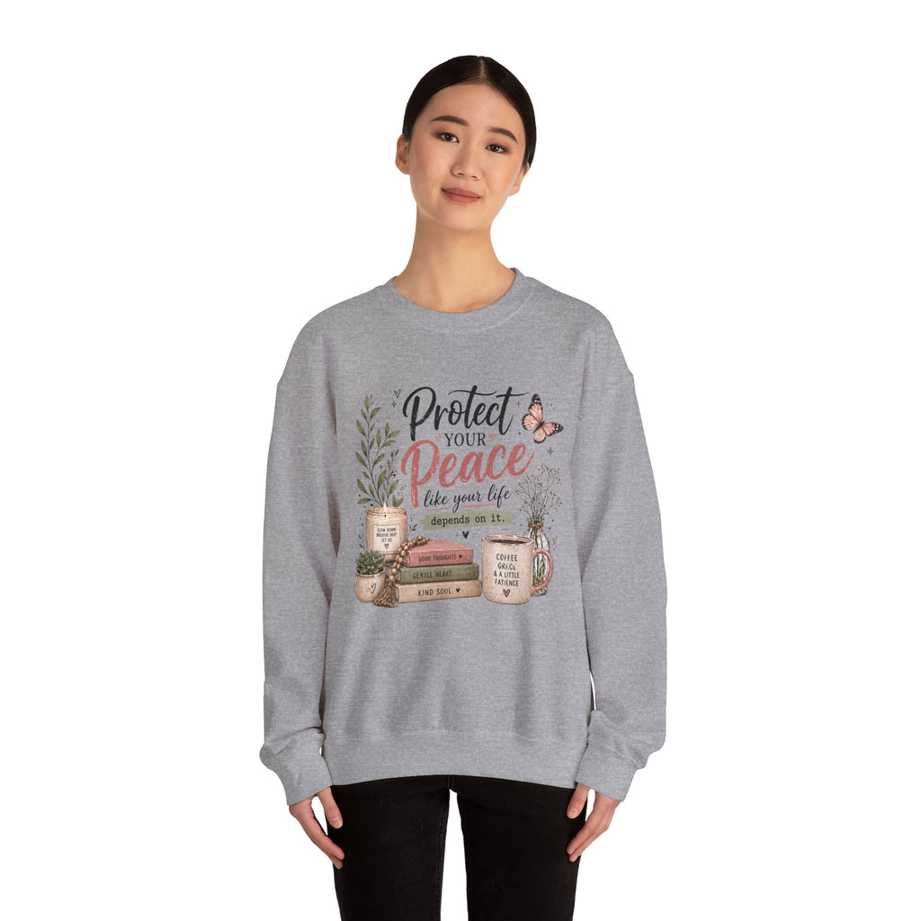 Protect Your Peace Crewneck Sweatshirt – Cozy Inspirational Quote Design