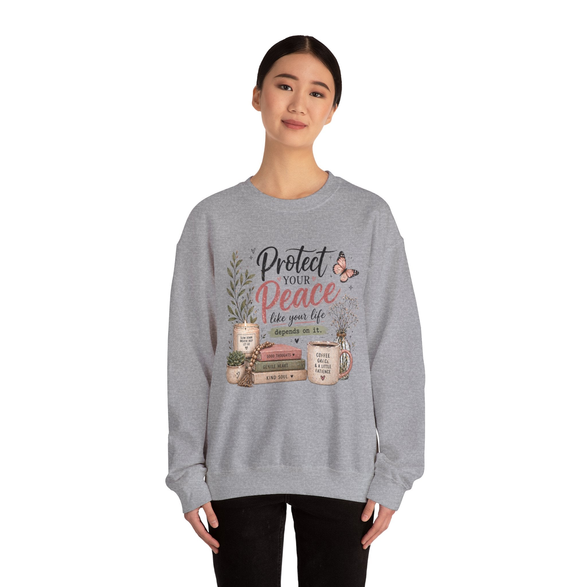Protect Your Peace Crewneck Sweatshirt – Cozy Inspirational Quote Design