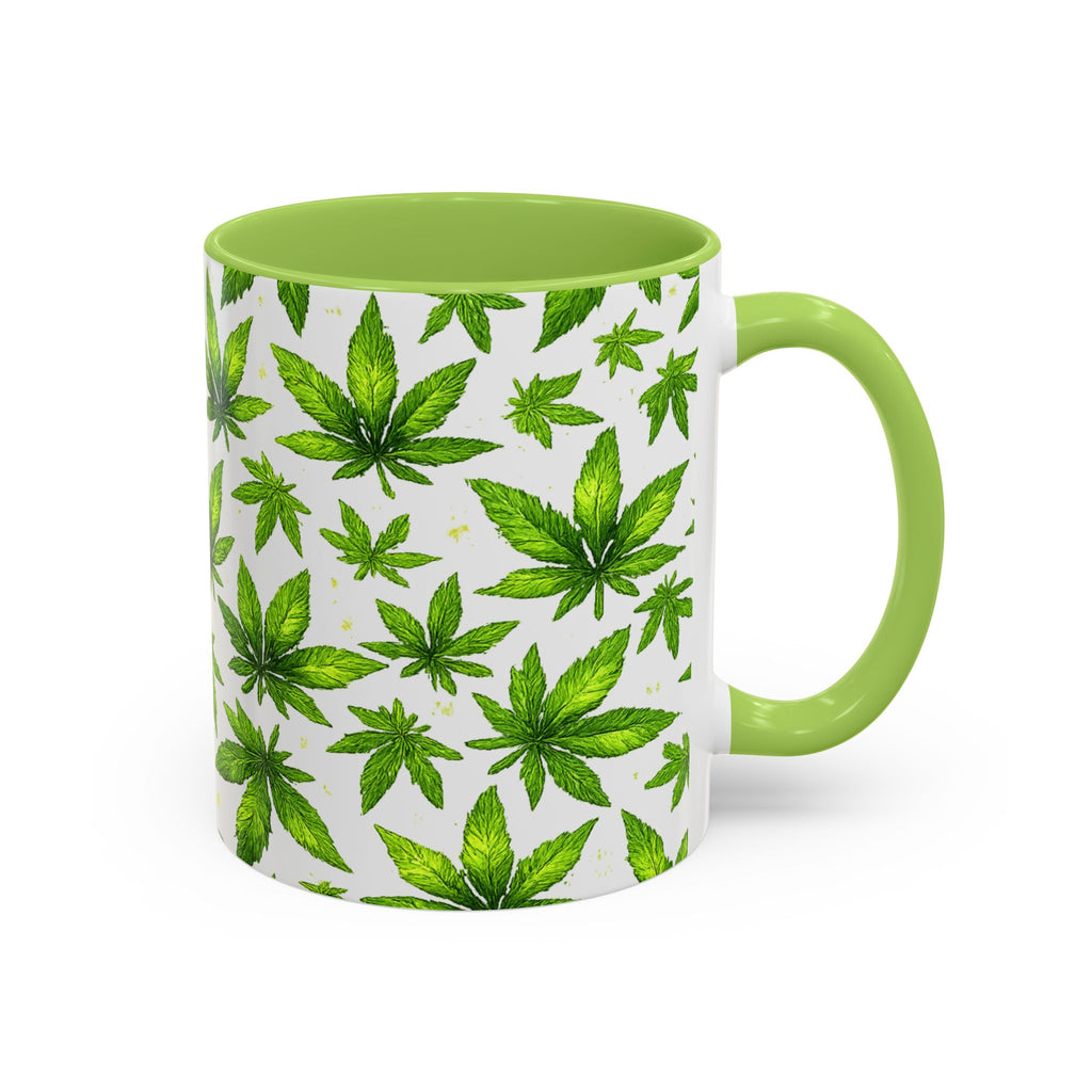 Cannabis Leaf Pattern Accent Coffee Mug – 11/15oz Ceramic