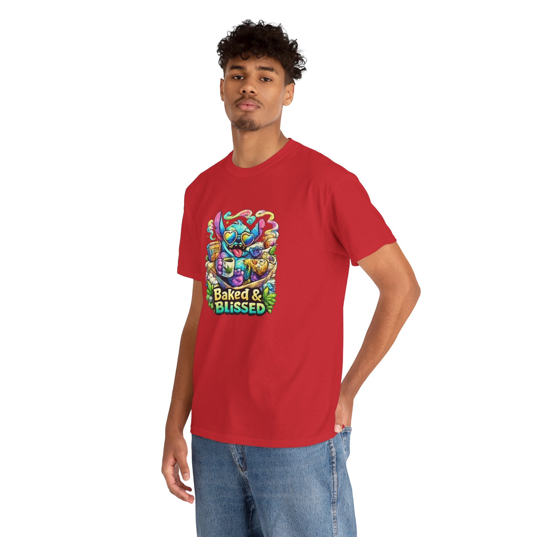T-Shirt — Colorful 'Baked & Blissed' Cartoon Dessert Graphic Tee