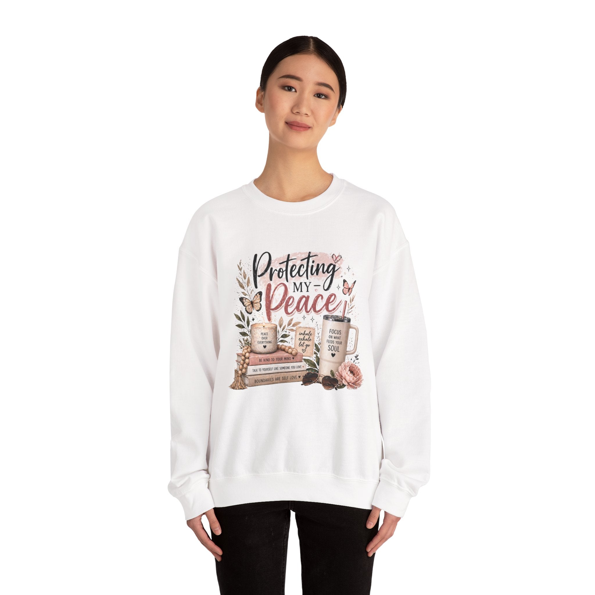 Crewneck Sweatshirt – "Protecting My Peace" Cozy Floral Graphic