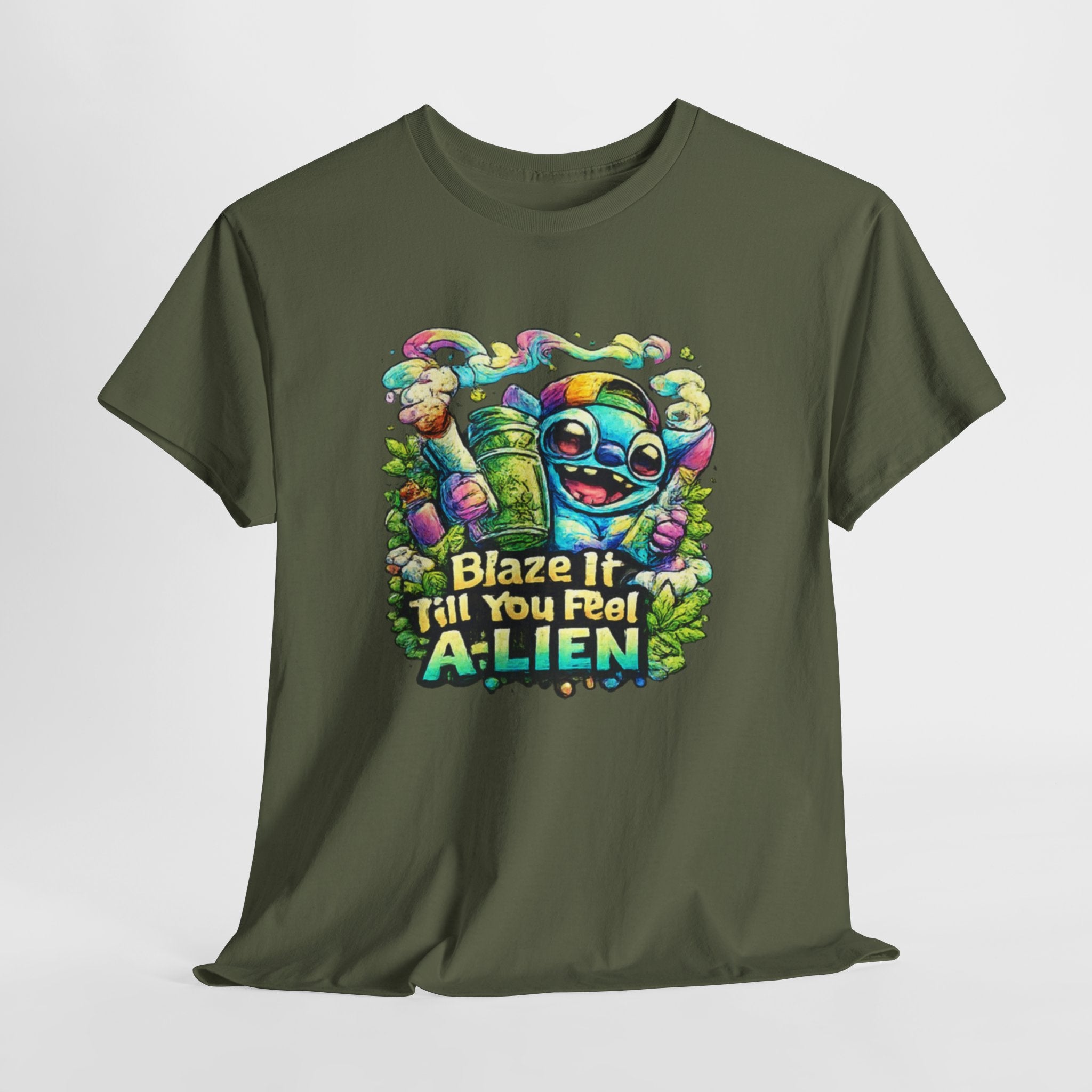 Alien Mushroom Graphic Tee - "Blaze It Till You’re A-LIEN" Psychedelic Cartoon Shirt