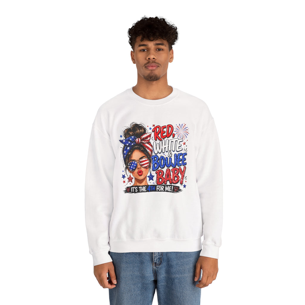 Crewneck Sweatshirt — "Red White Boujee Baby" Patriotic Women's 4th of July Graphic