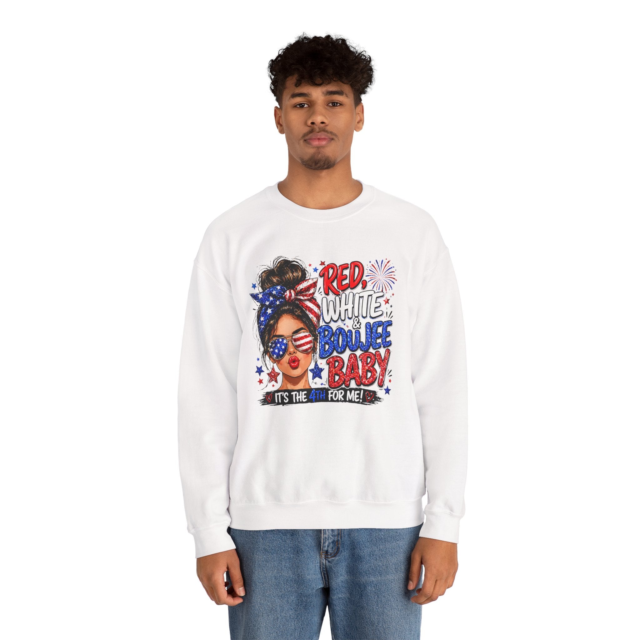 Crewneck Sweatshirt — "Red White Boujee Baby" Patriotic Women's 4th of July Graphic