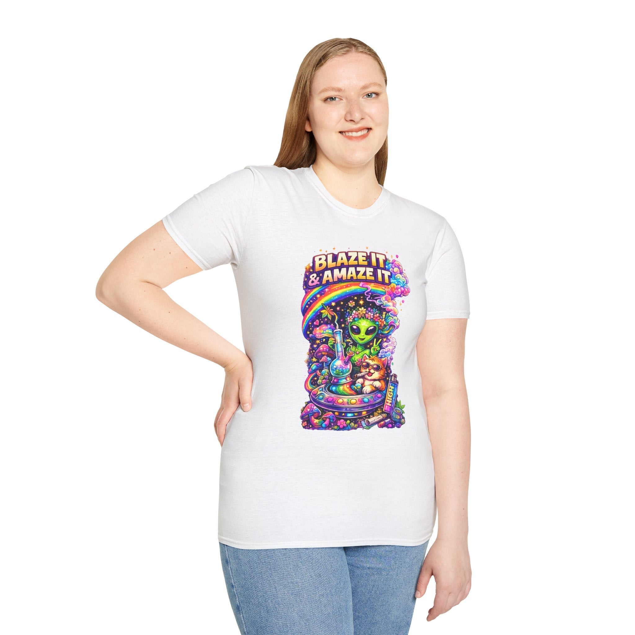 Alien Rainbow Tee - "Blaze It & Amaze It" Psychedelic Graphic T-Shirt