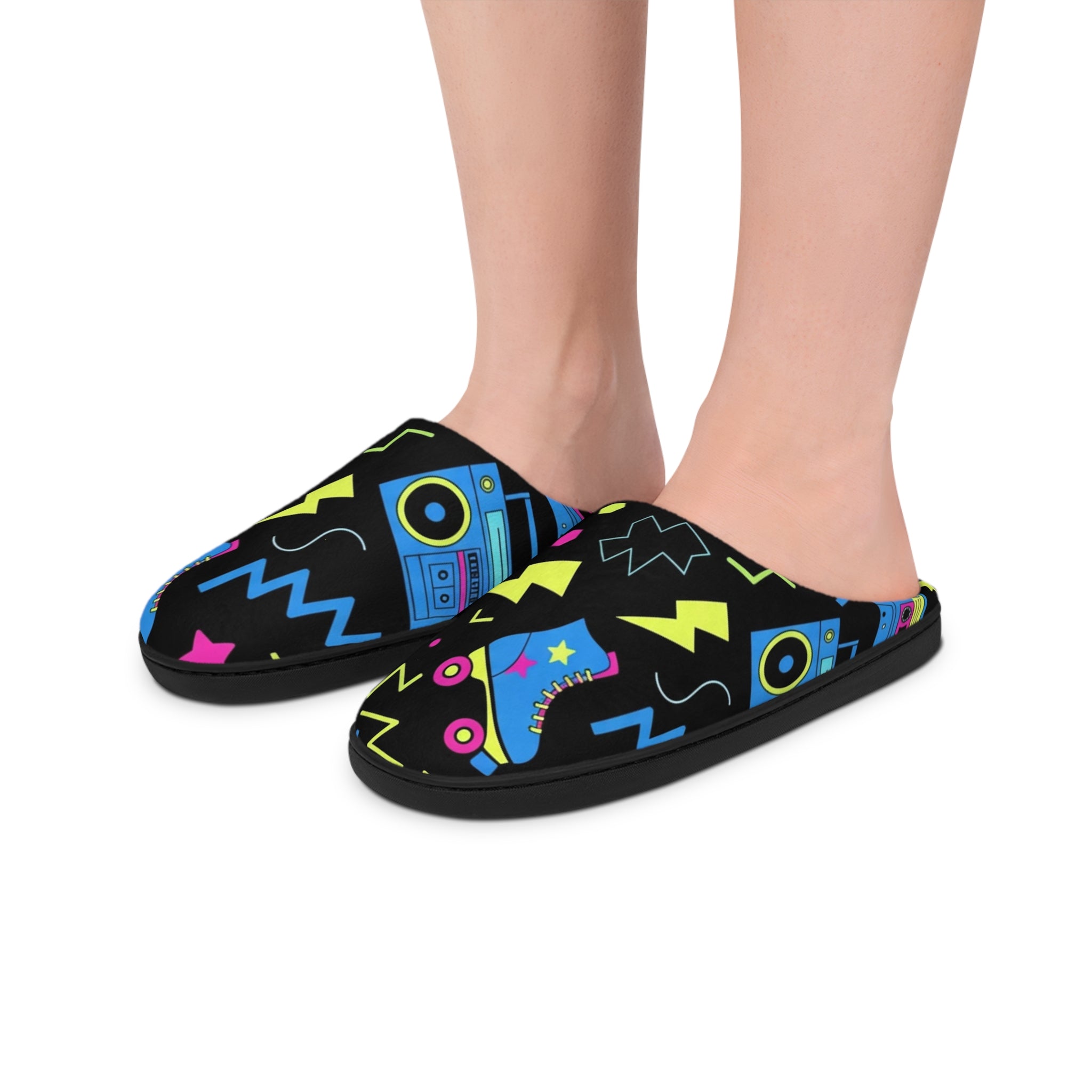 Neon 80s Retro Pattern Indoor Slippers