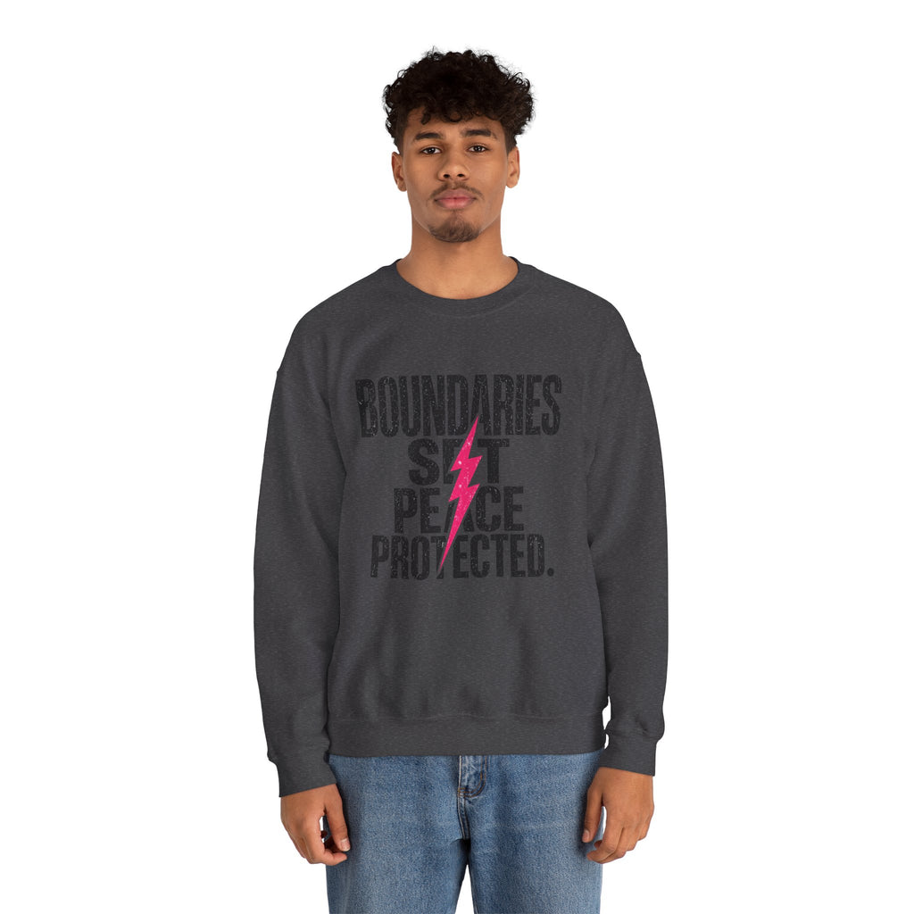 Crewneck Sweatshirt "Boundaries Set. Peace Protected." – Empowerment Graphic Pullover