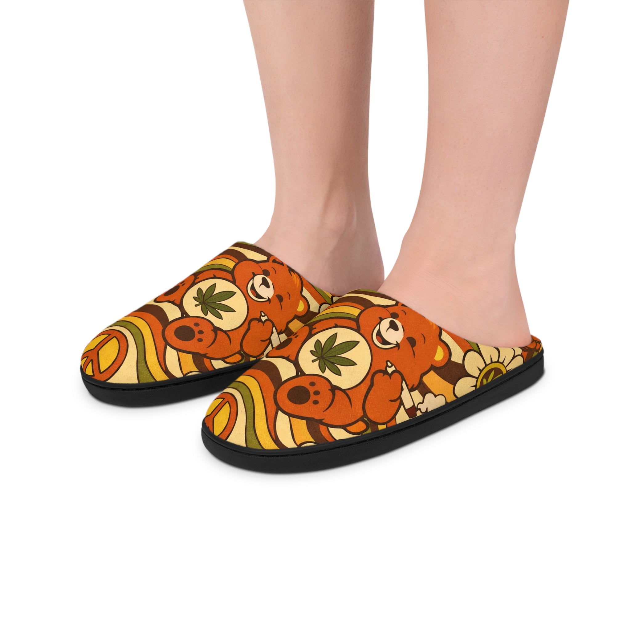Retro Floral Peace Slippers — Women's Cozy Indoor House Shoes