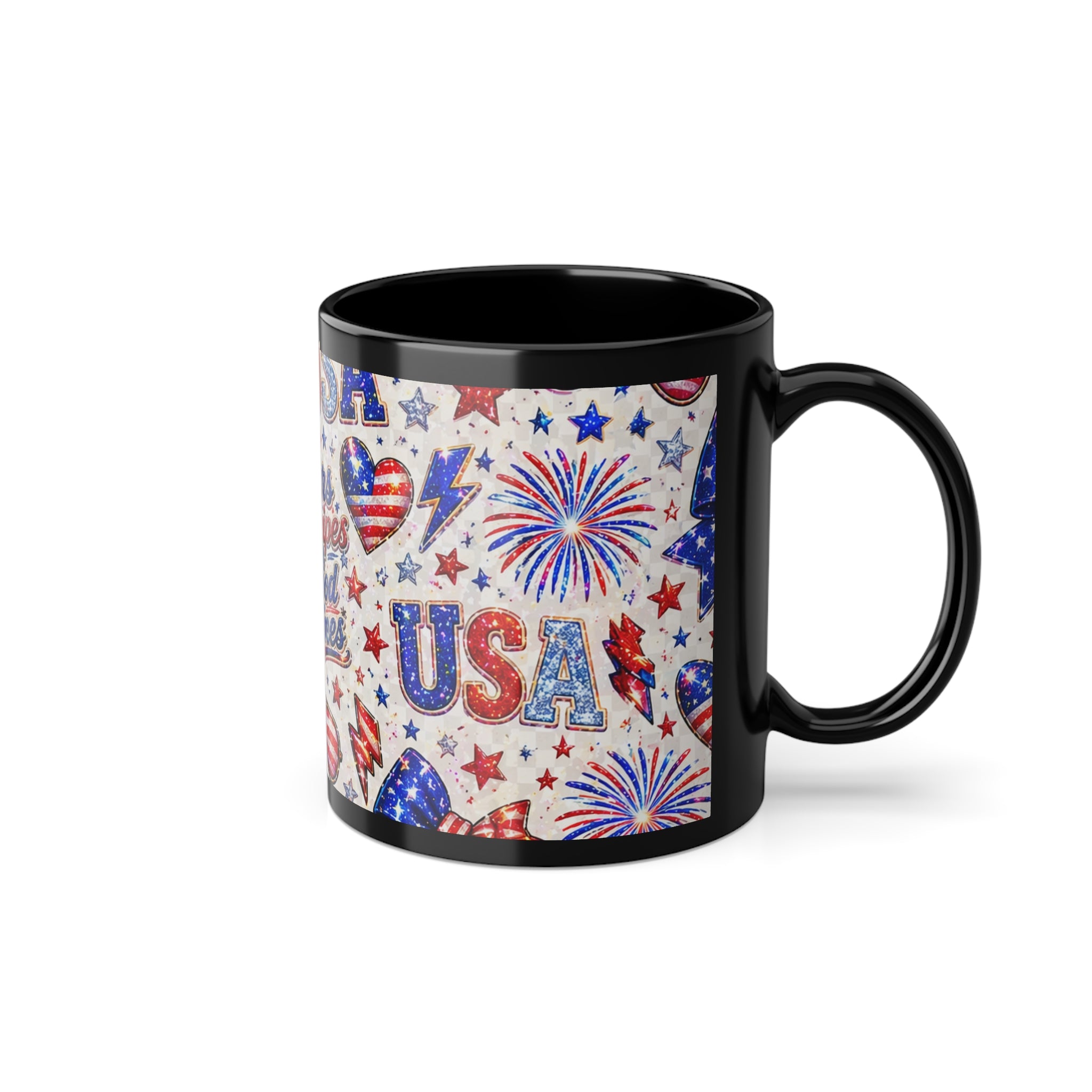 Patriotic 'Stars, Stripes & Good Times' 11oz Black Coffee Mug