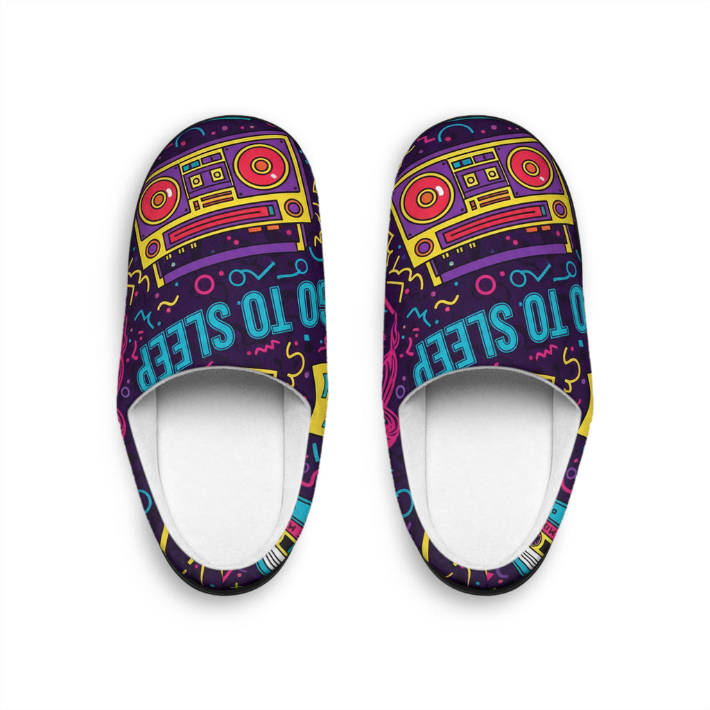 Go To Sleep Women’s Indoor Slippers — Retro Boombox Cozy House Shoes