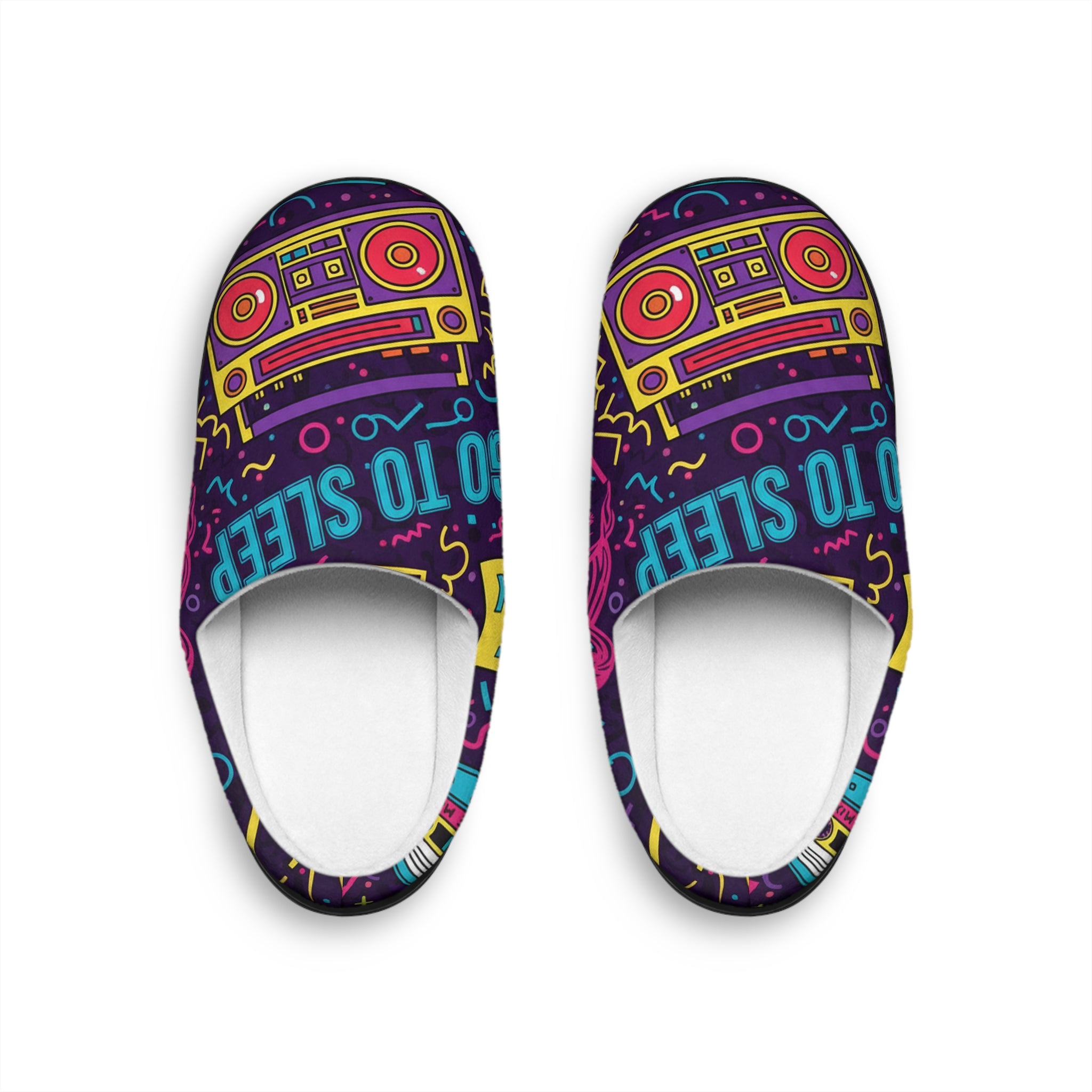 Go To Sleep Women’s Indoor Slippers — Retro Boombox Cozy House Shoes