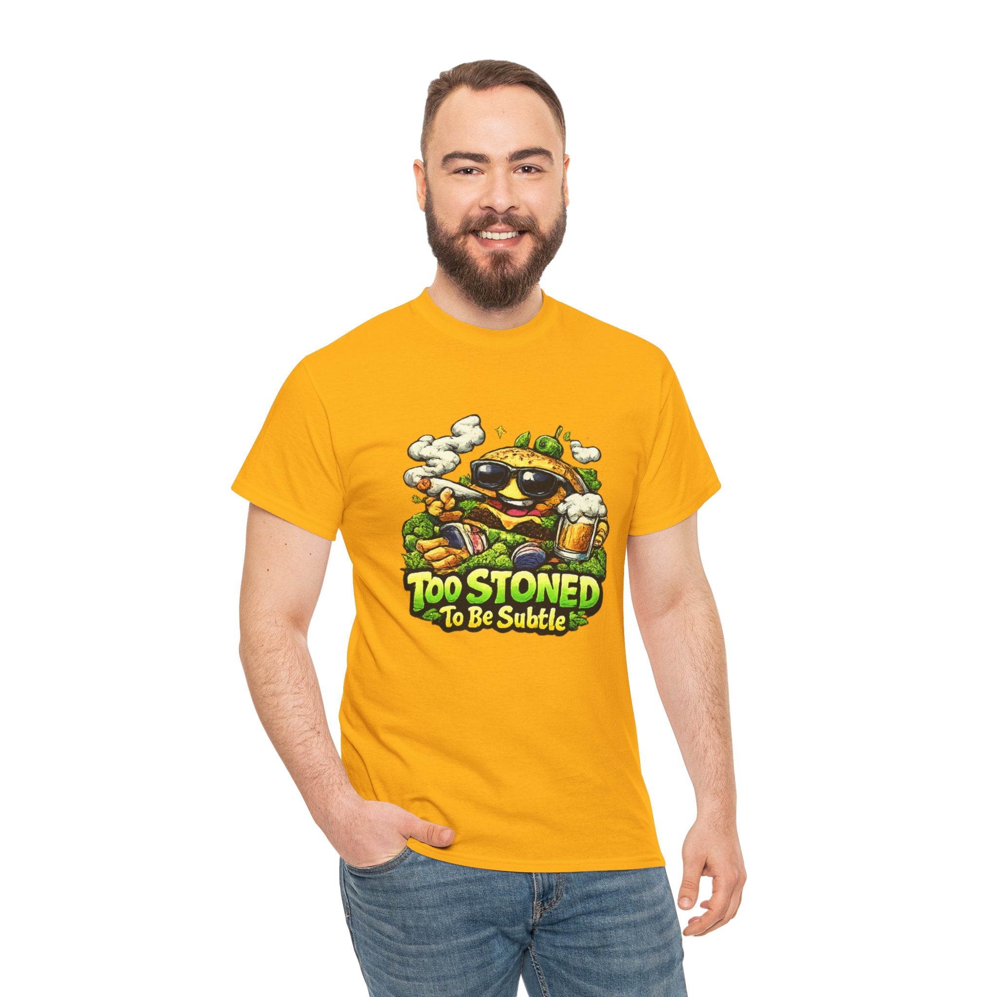 Too Stoned To Be Subtle Tee - Funny Retro Cartoon Burger Cannabis T-Shirt