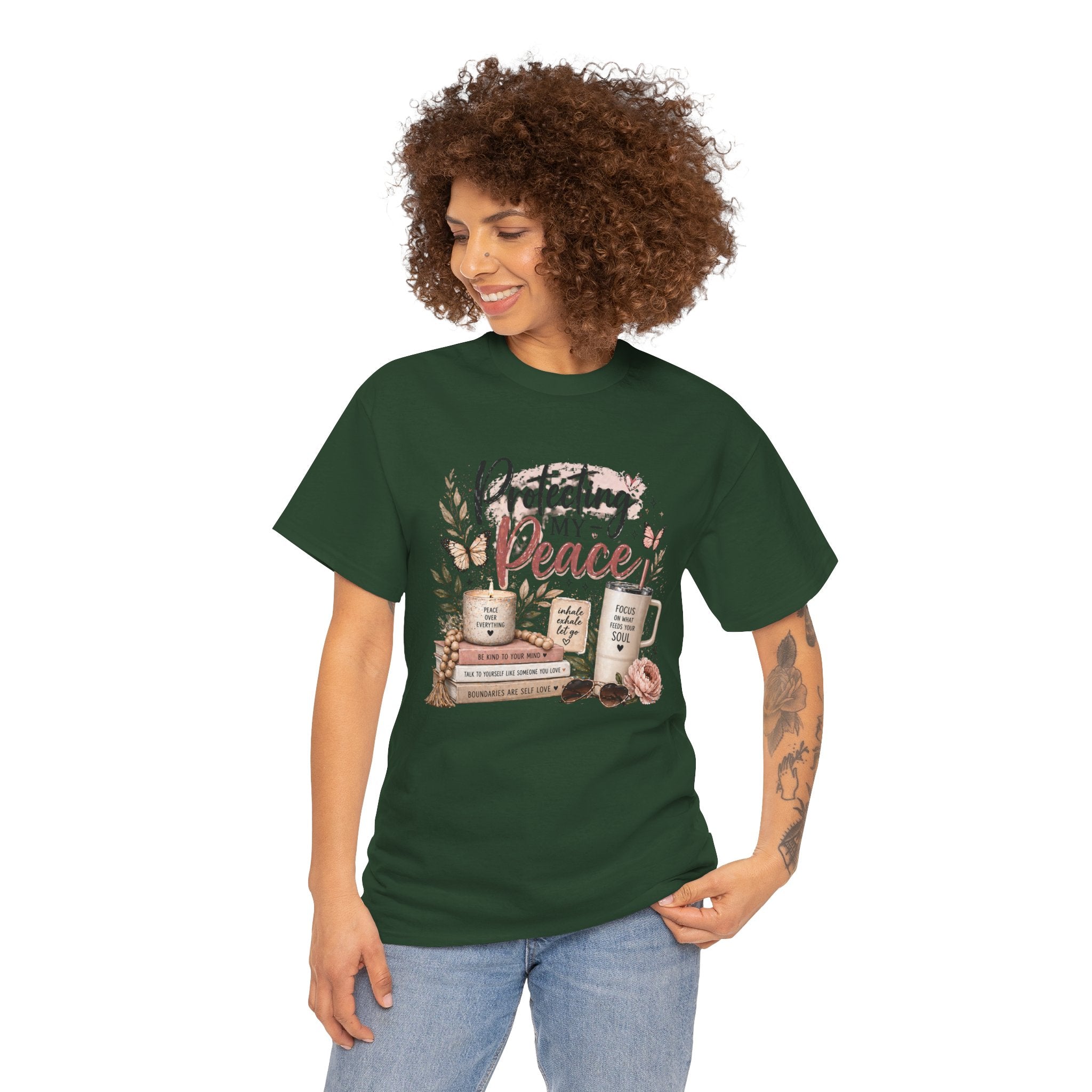 Protecting My Peace T-Shirt — Cozy Floral Coffee & Book Graphic Tee