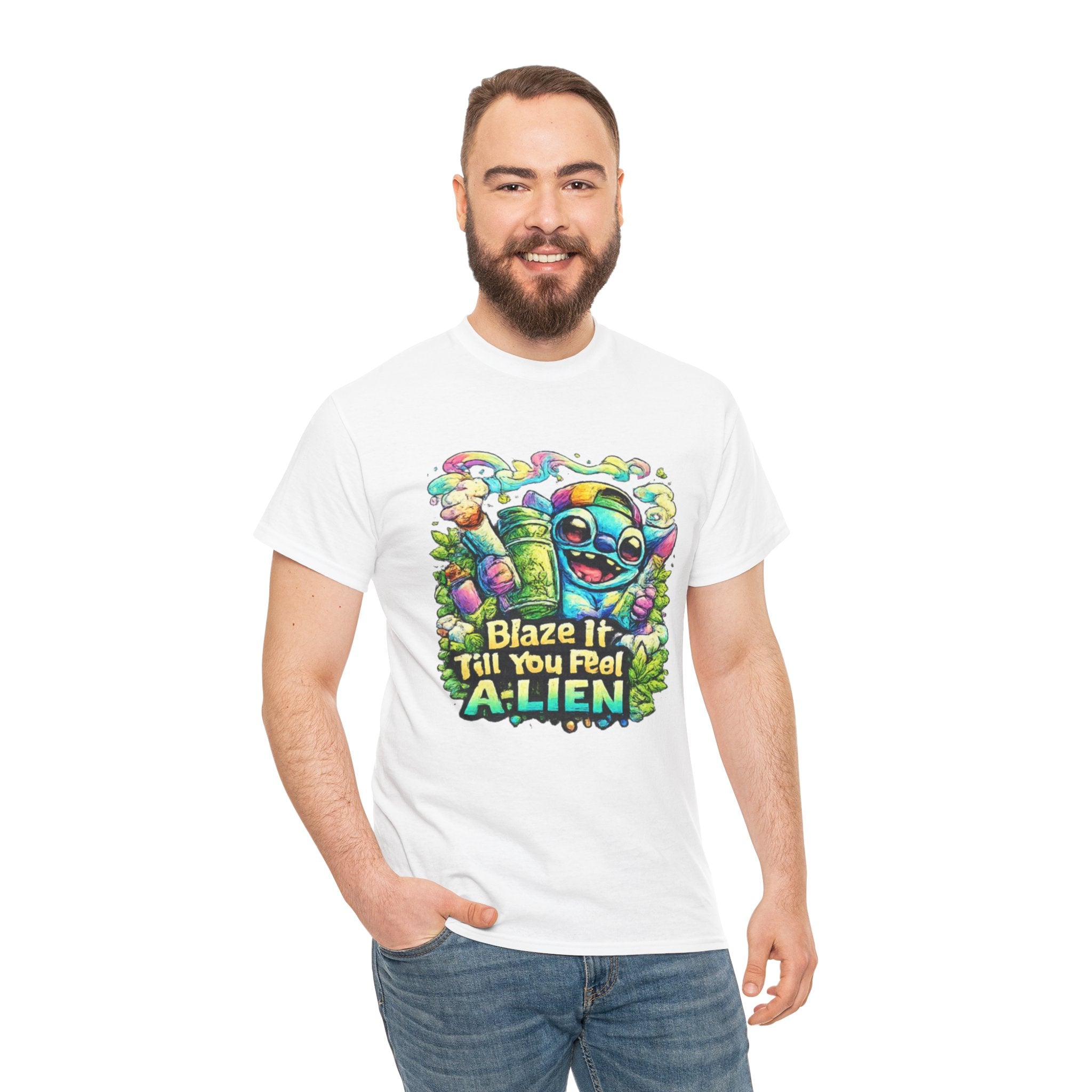 Alien Mushroom Graphic Tee - "Blaze It Till You’re A-LIEN" Psychedelic Cartoon Shirt