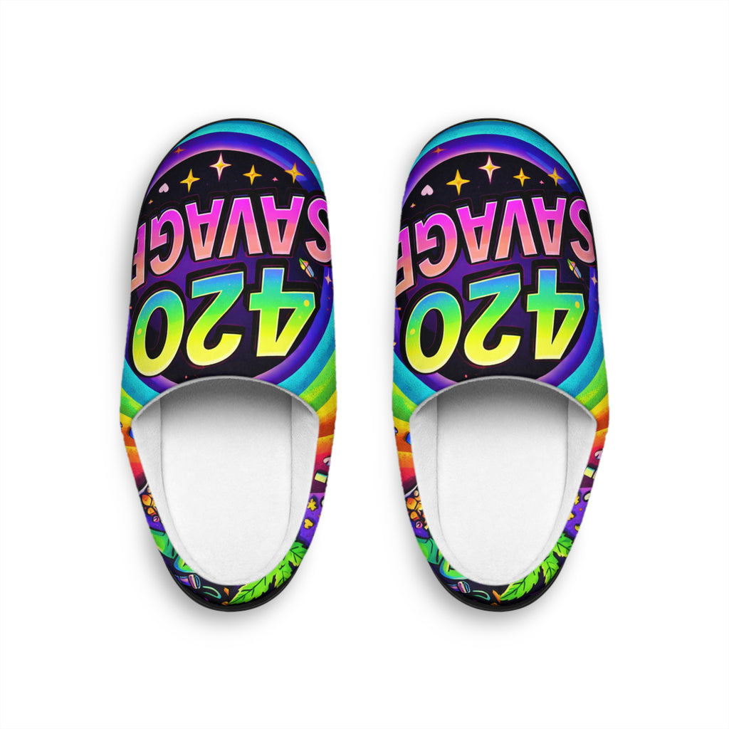 420 Savage Rainbow Indoor Slippers – Colorful Cannabis Pride House Shoes