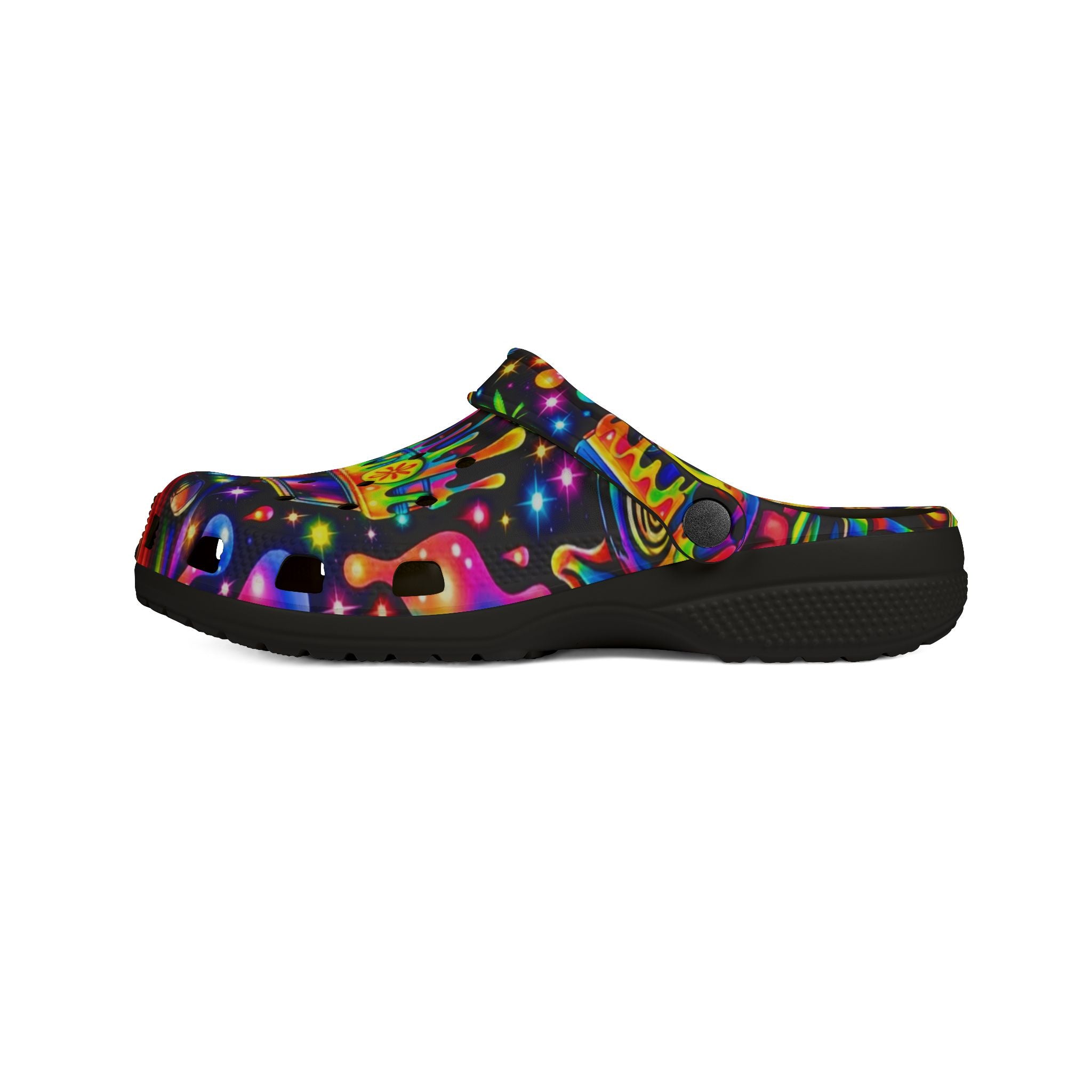 Psychedelic Hippie Van EVA Clogs — Colorful Drip Festival Slip-On Shoes