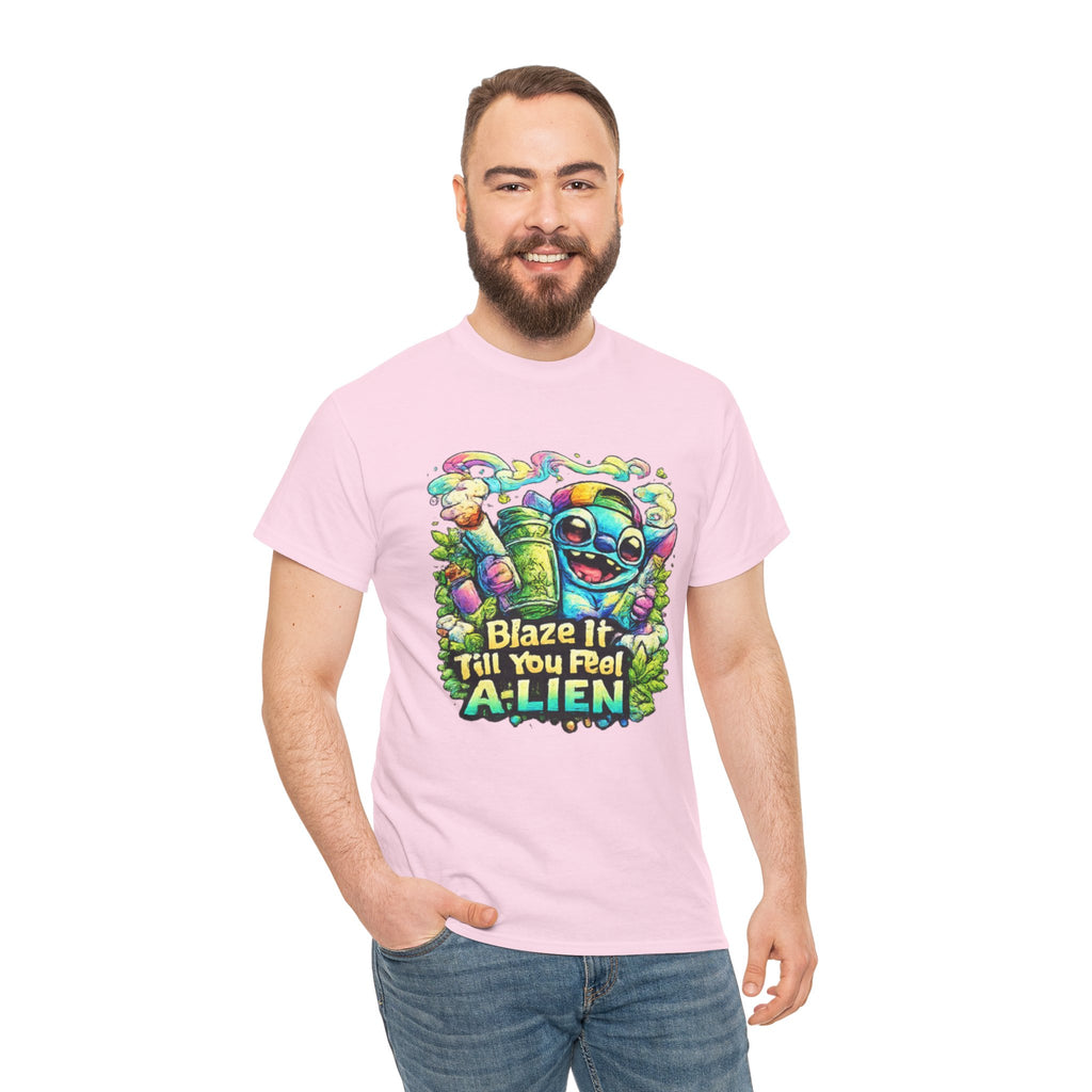 Alien Mushroom Graphic Tee - "Blaze It Till You’re A-LIEN" Psychedelic Cartoon Shirt