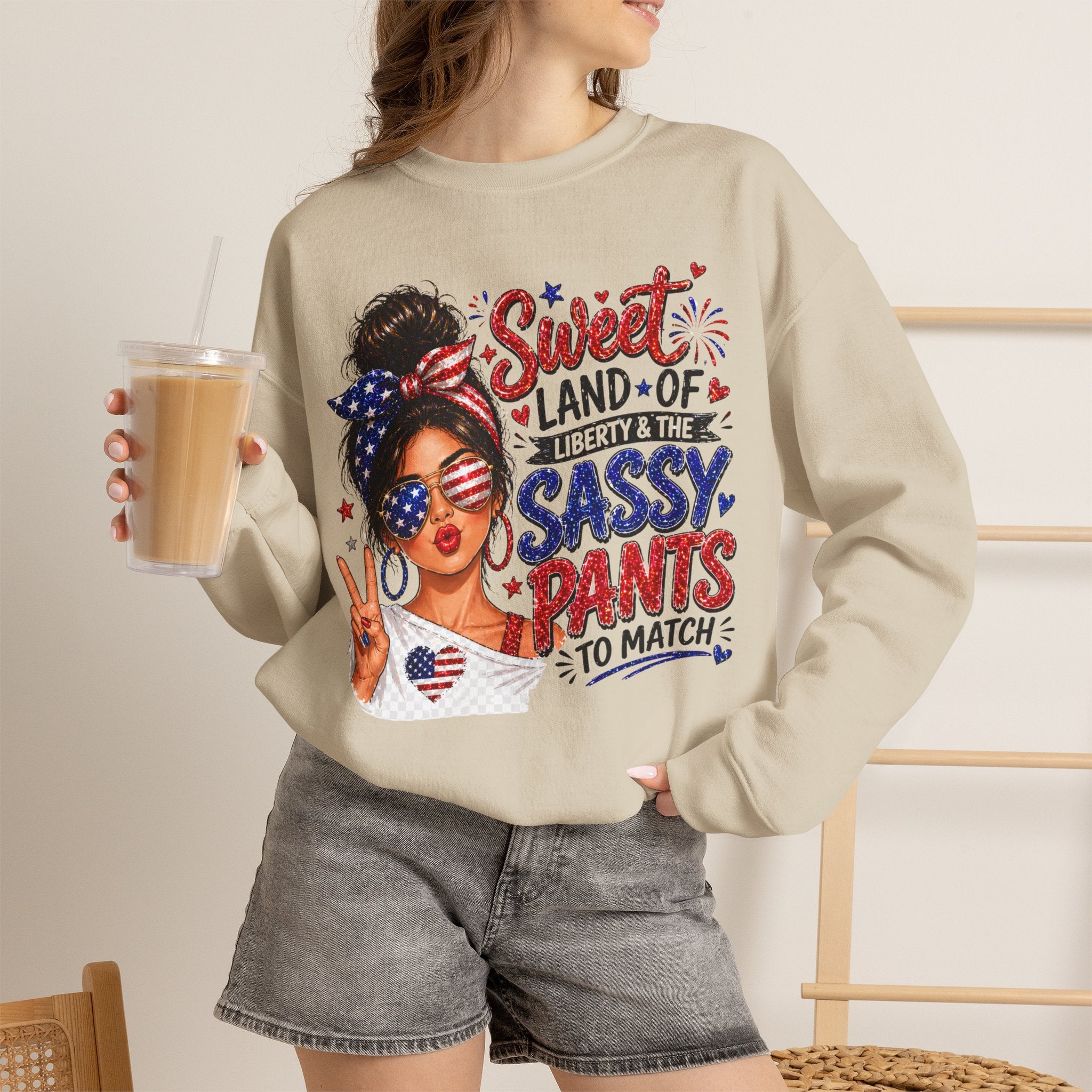 Patriotic 'Sweet Land of Liberty, Sassy Pants to Match' Crewneck Sweatshirt