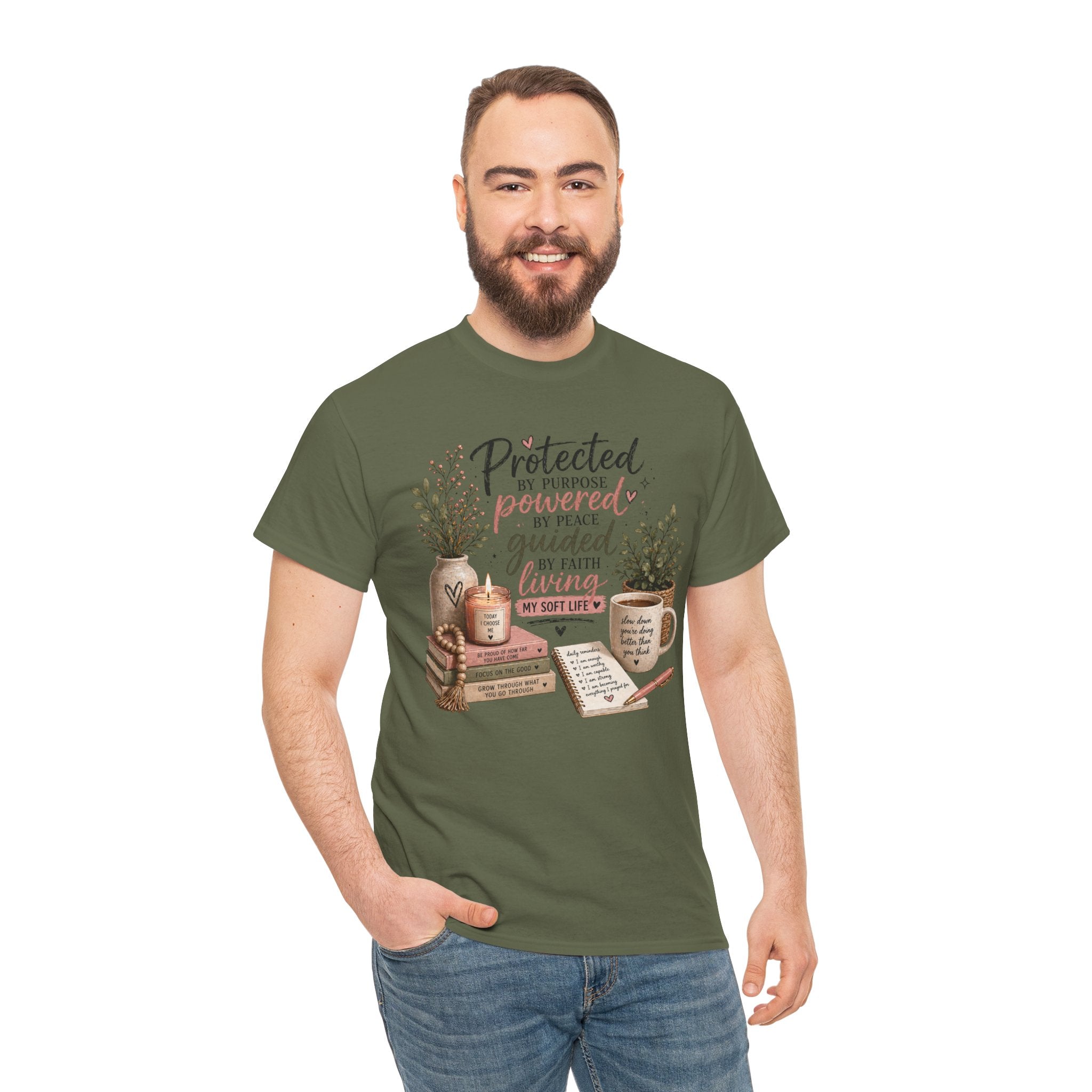 Christian Faith T-Shirt — “Protected, Powered, Guided” Inspirational Tee